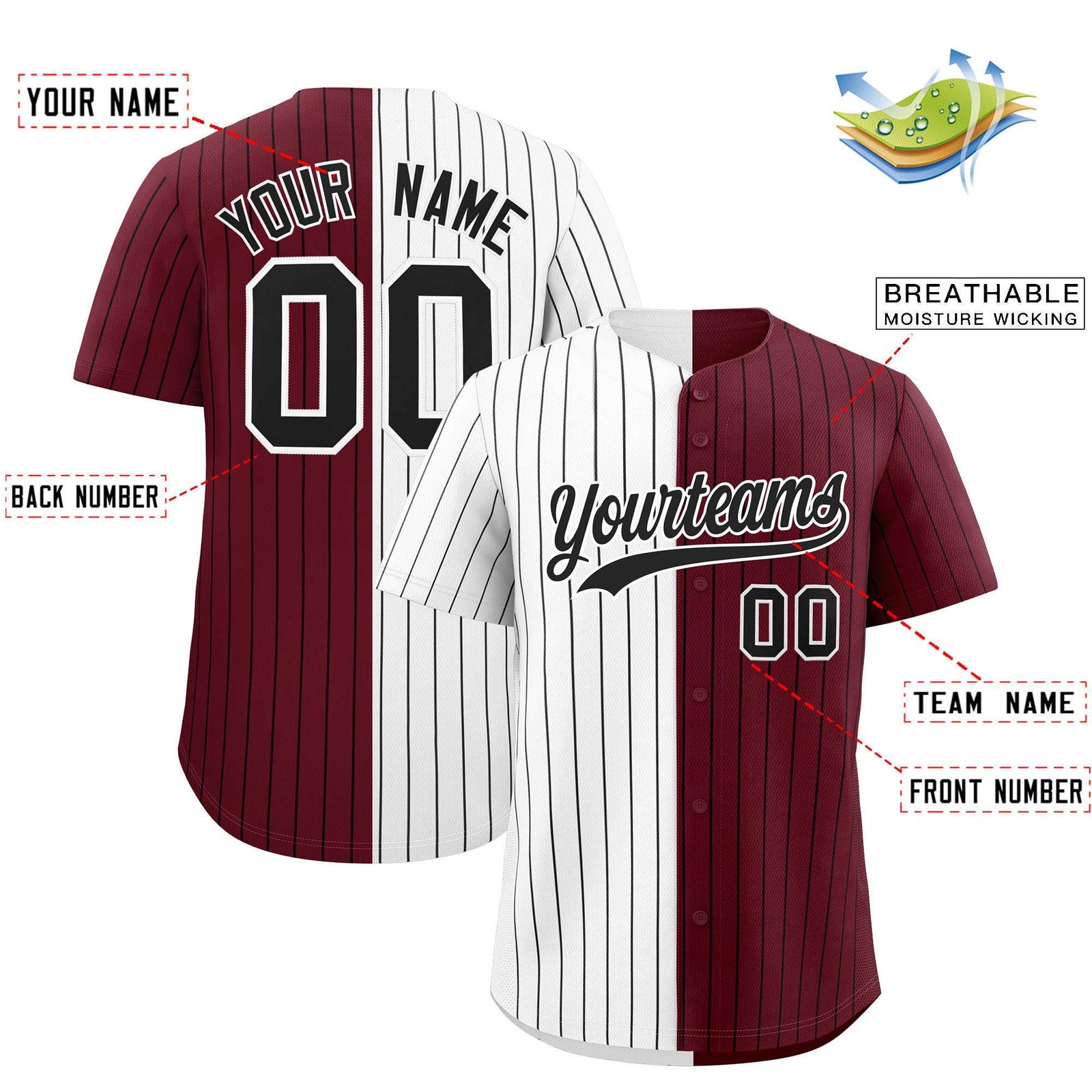 Custom White Maroon Two Tone Striped Fashion Authentic Baseball Jersey