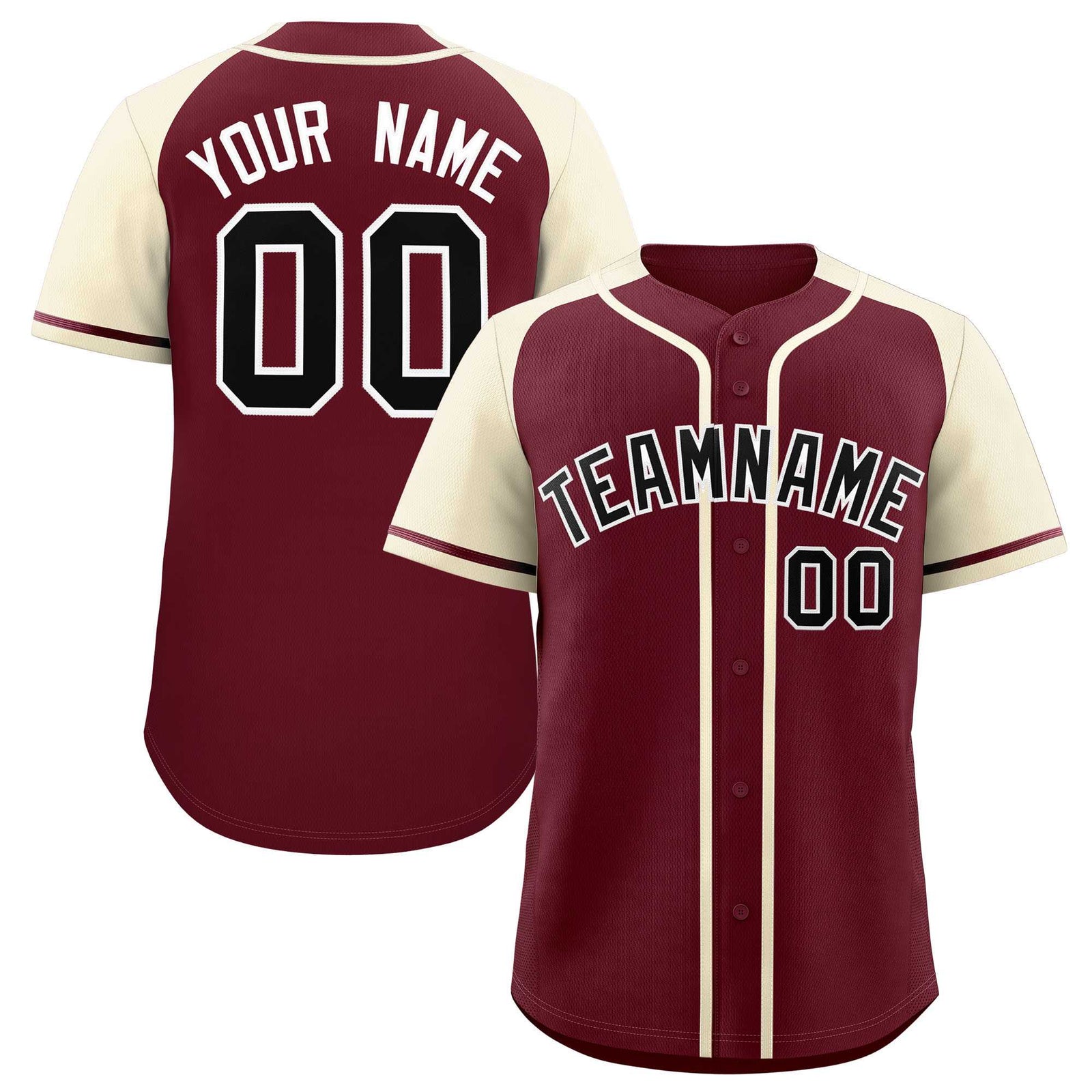 Custom Maroon Cream Raglan Sleeves Authentic Baseball Jersey