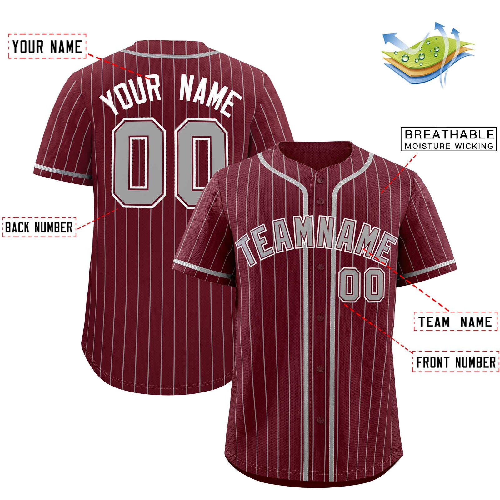 Custom Maroon Gray Stripe Fashion Authentic Baseball Jersey