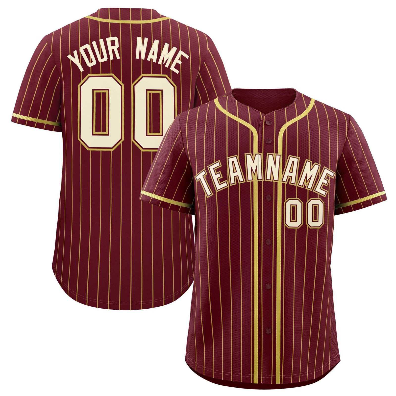 Custom Maroon Old Gold Stripe Fashion Authentic Baseball Jersey