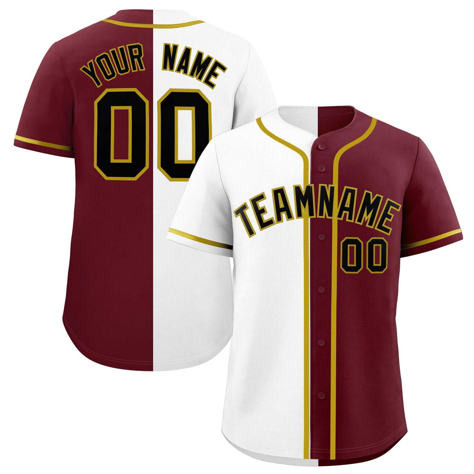 Custom White Maroon Split Fashion Authentic Baseball Jersey