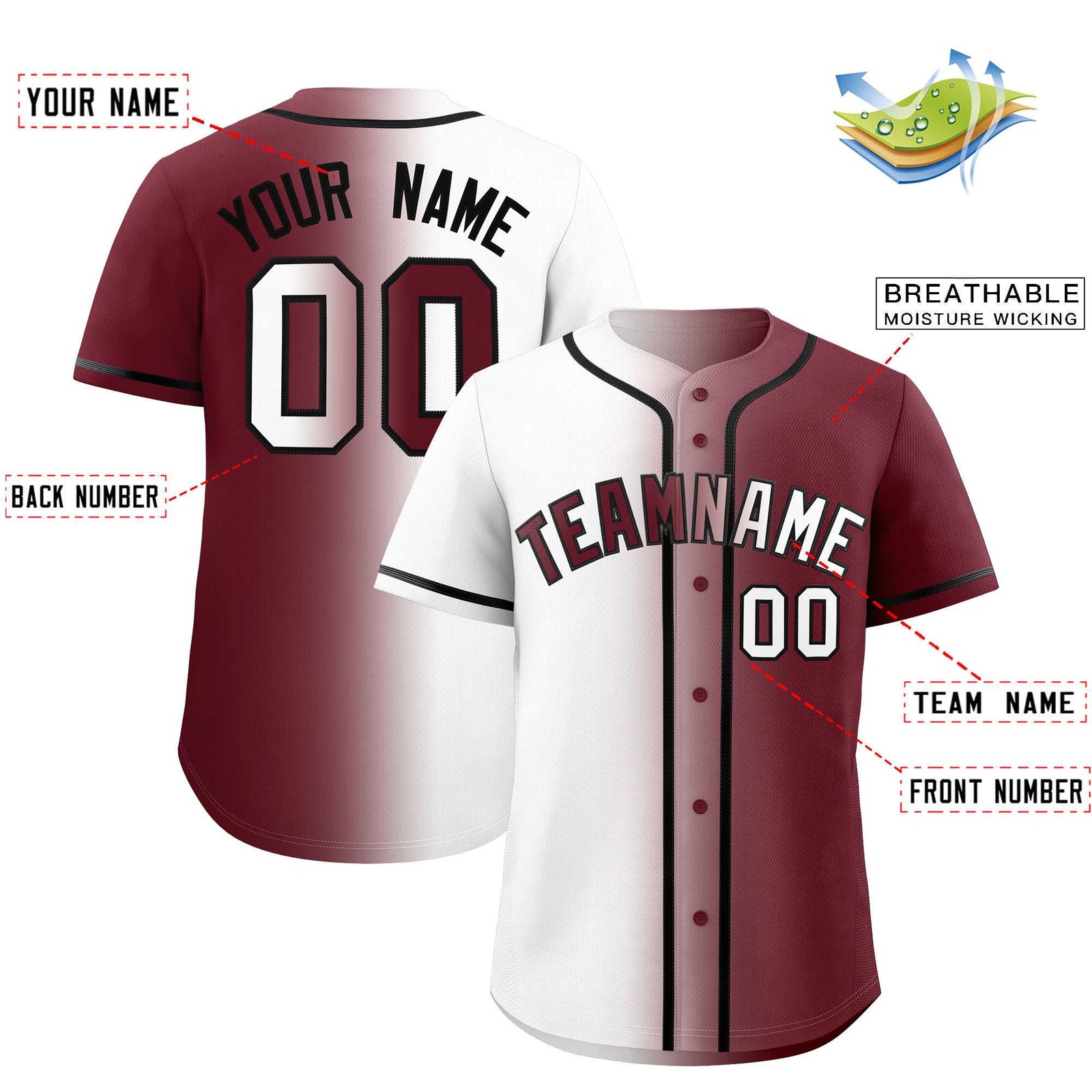 Custom White Maroon Two Tone Gradient Fashion Authentic Baseball Jersey