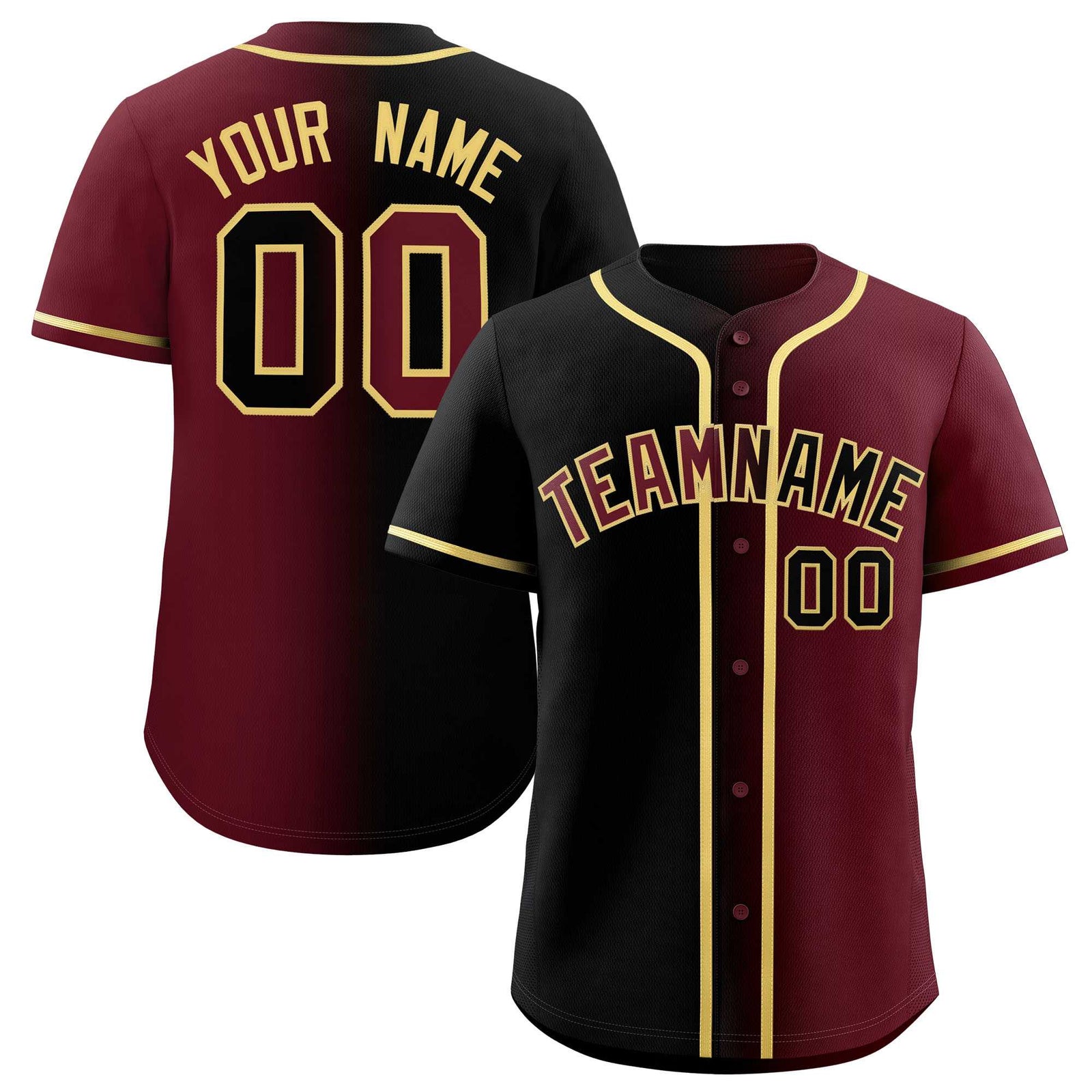 Custom Black Maroon Two Tone Gradient Fashion Authentic Baseball Jersey
