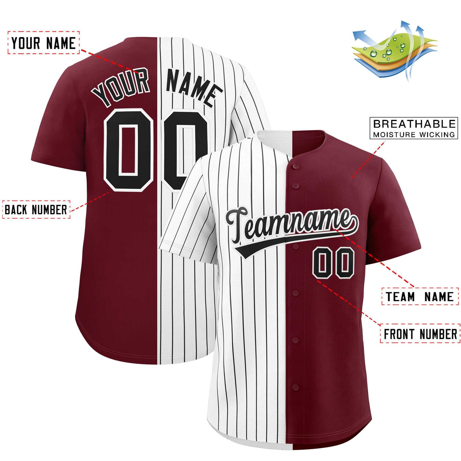 Custom White Maroon Split Fashion Authentic Baseball Jersey