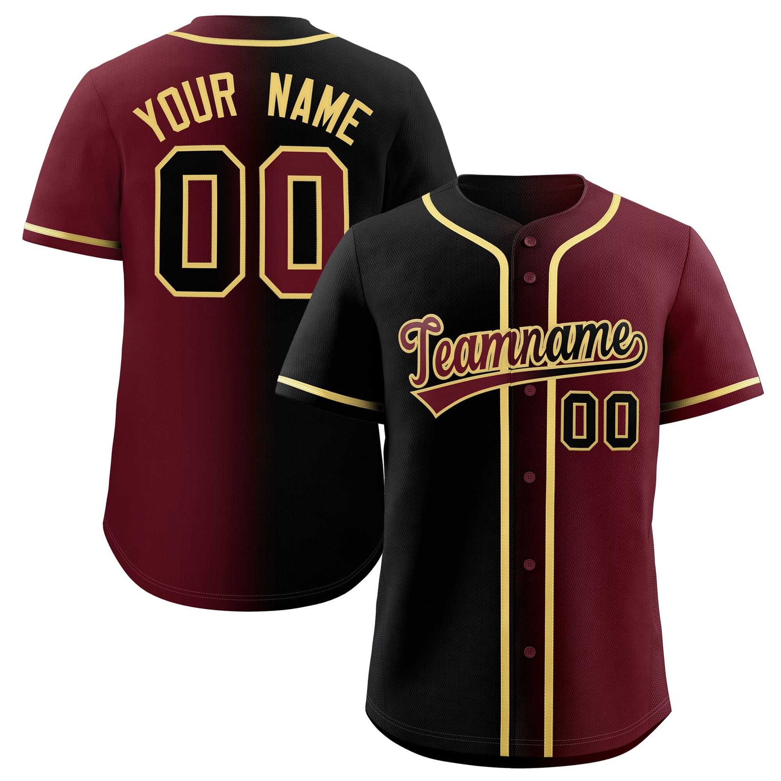 Custom Black Maroon Two Tone Gradient Fashion Authentic Baseball Jersey