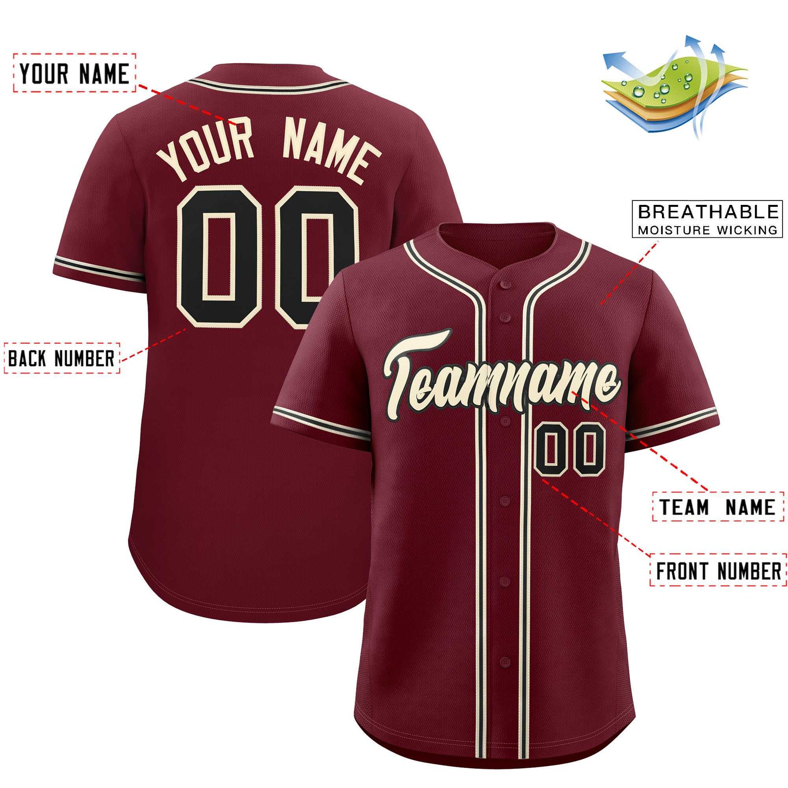 Custom Maroon Classic Style Authentic Baseball Jersey