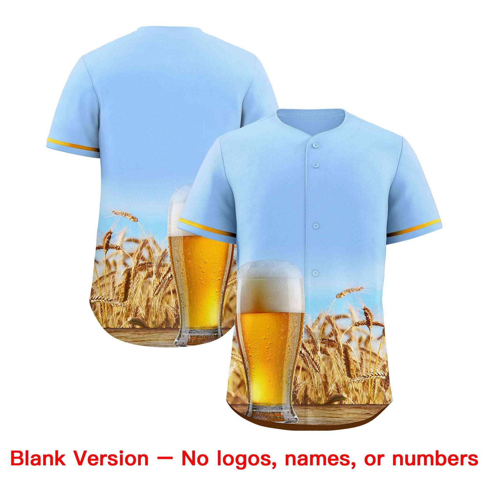 Custom Light Blue Gold National Beer Day Personalized Beer Pattern Baseball Jersey | Suitable For Groups Or Parties | KXKSHOP