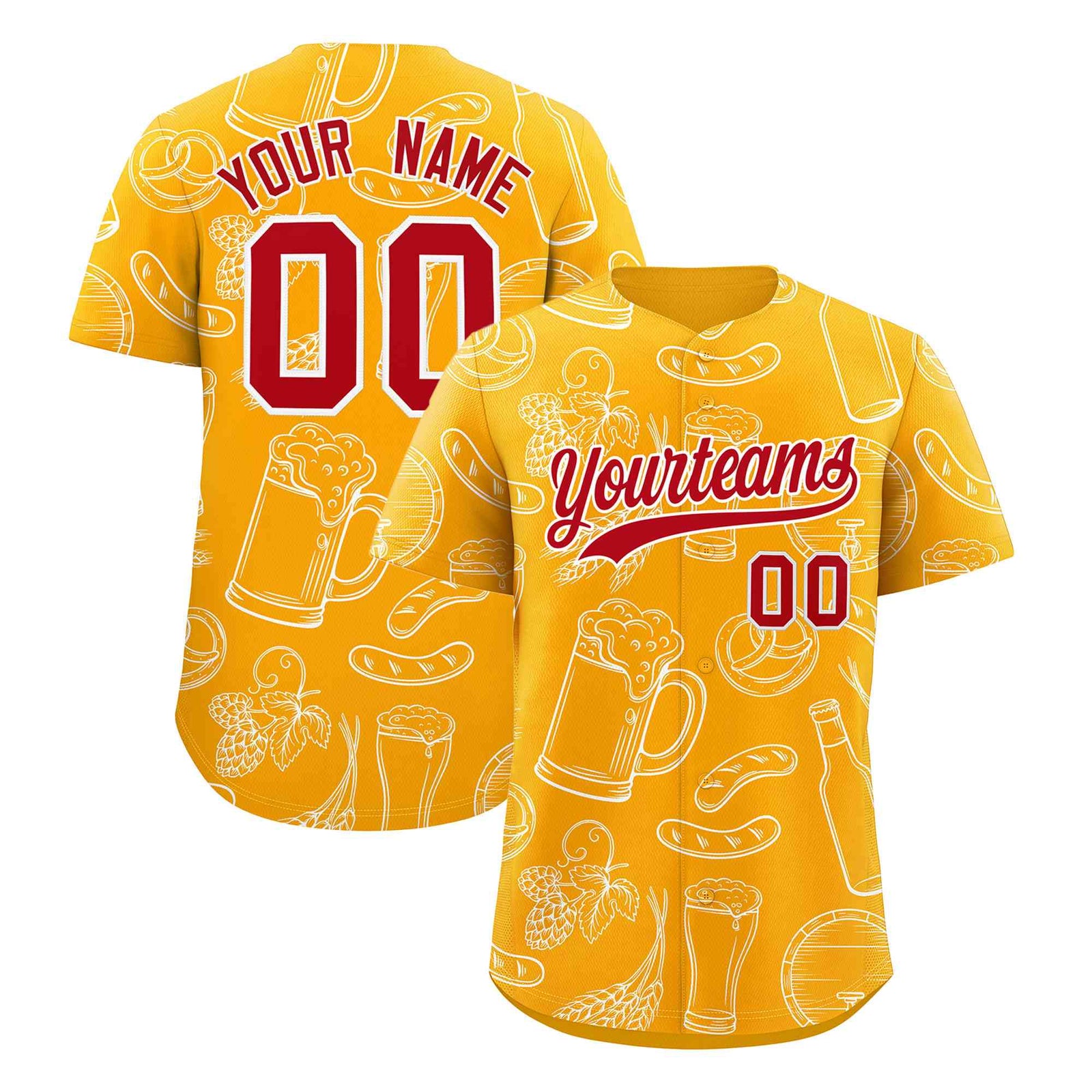 Custom Orange White National Beer Day Personalized Beer Pattern Baseball Jersey | Suitable For Groups Or Parties | KXKSHOP