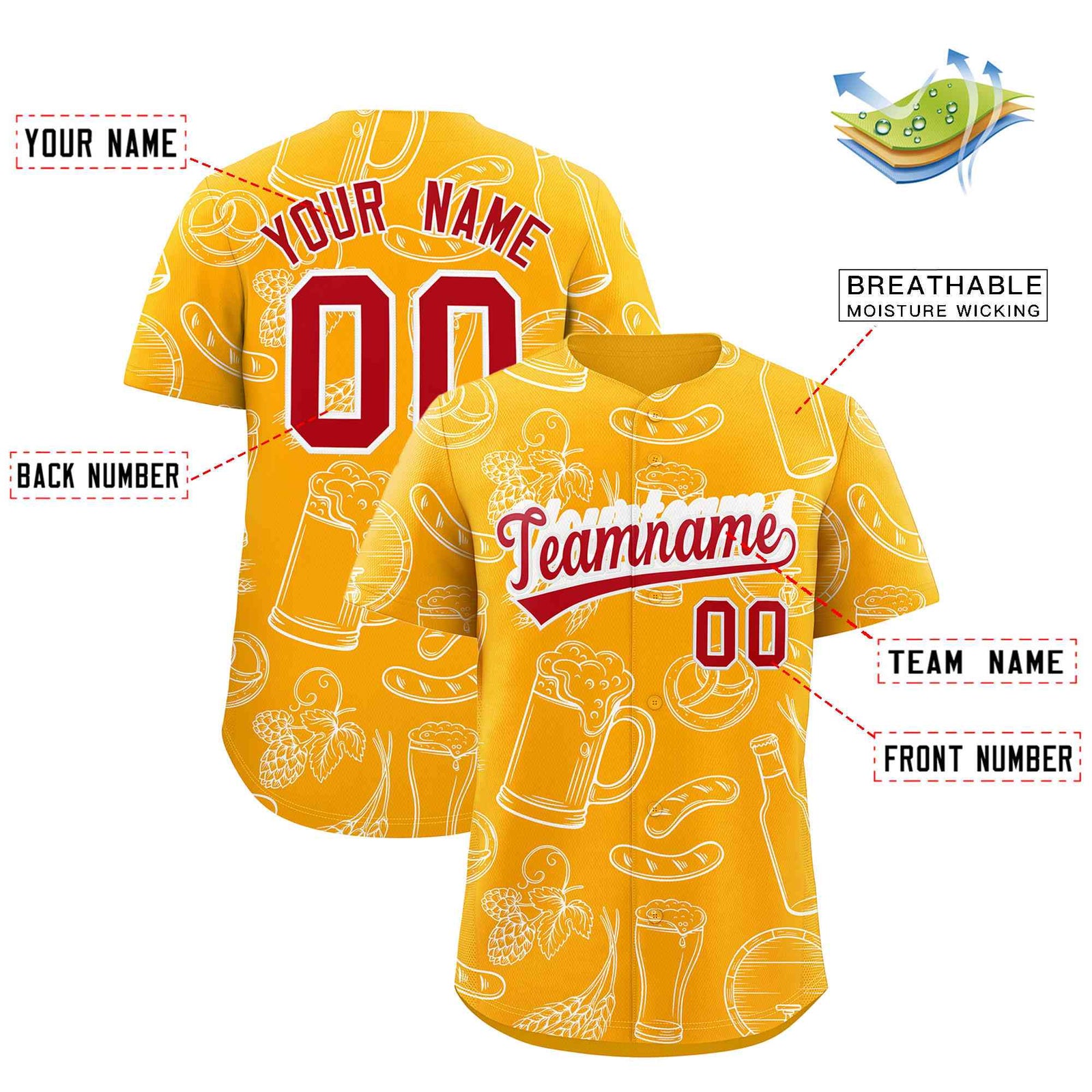 Custom Orange White National Beer Day Personalized Beer Pattern Baseball Jersey | Suitable For Groups Or Parties | KXKSHOP
