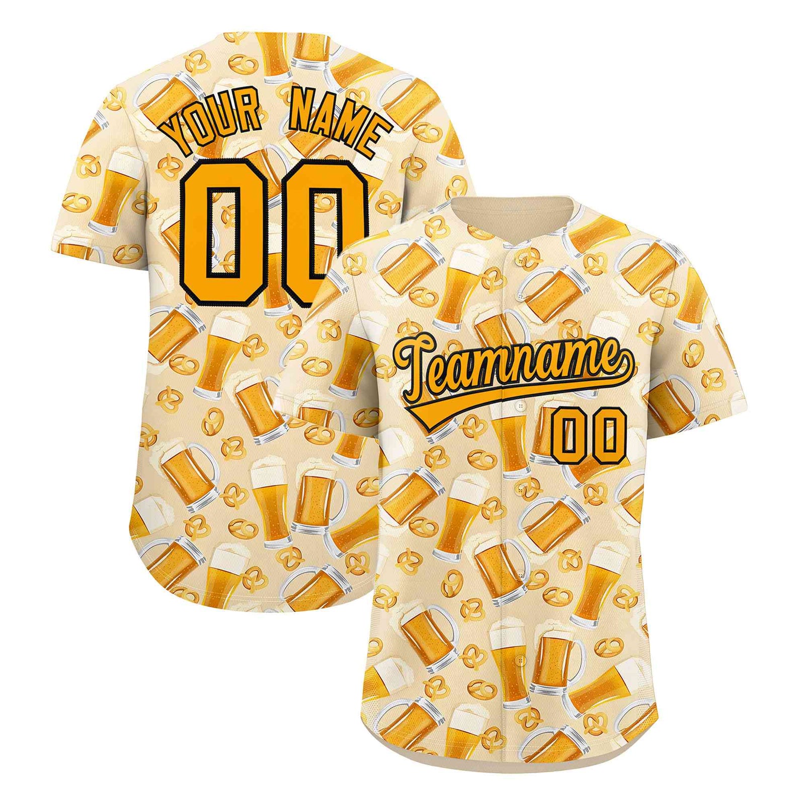 Custom Cream Orange National Beer Day Personalized Beer Pattern Baseball Jersey | Suitable For Groups Or Parties | KXKSHOP
