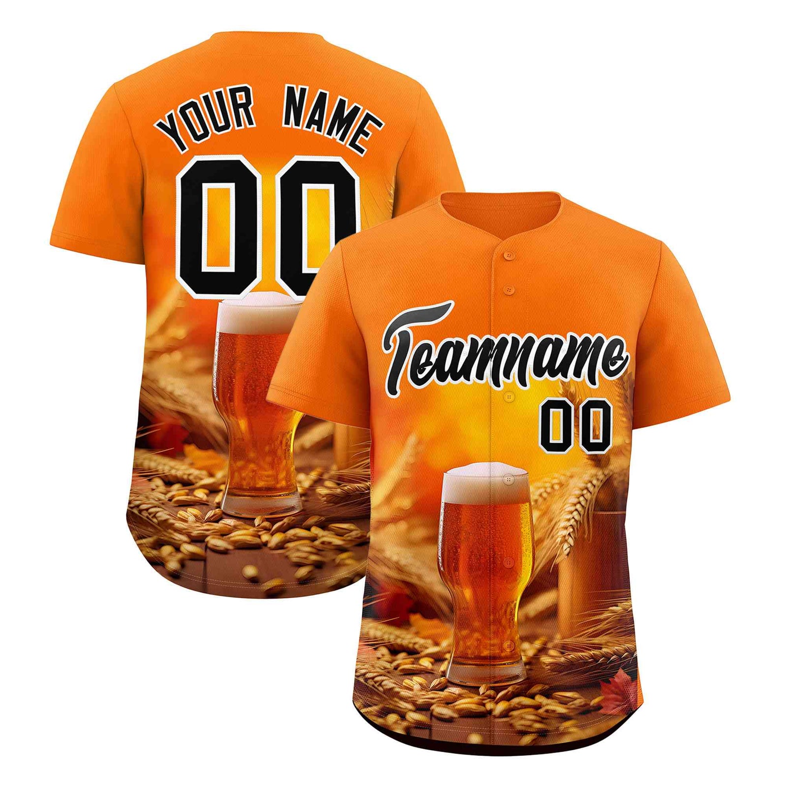 Custom Orange National Beer Day Personalized Beer Pattern Baseball Jersey | Suitable For Groups Or Parties | KXKSHOP