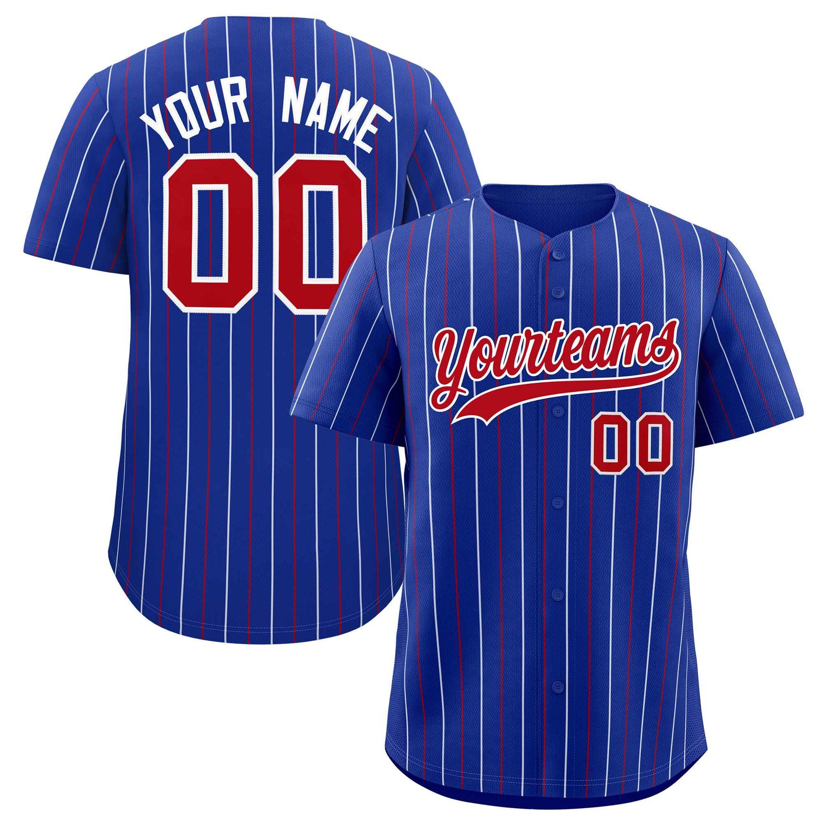 Custom Royal Red and White Bi-Color Stripes Fashion Authentic Baseball Jersey