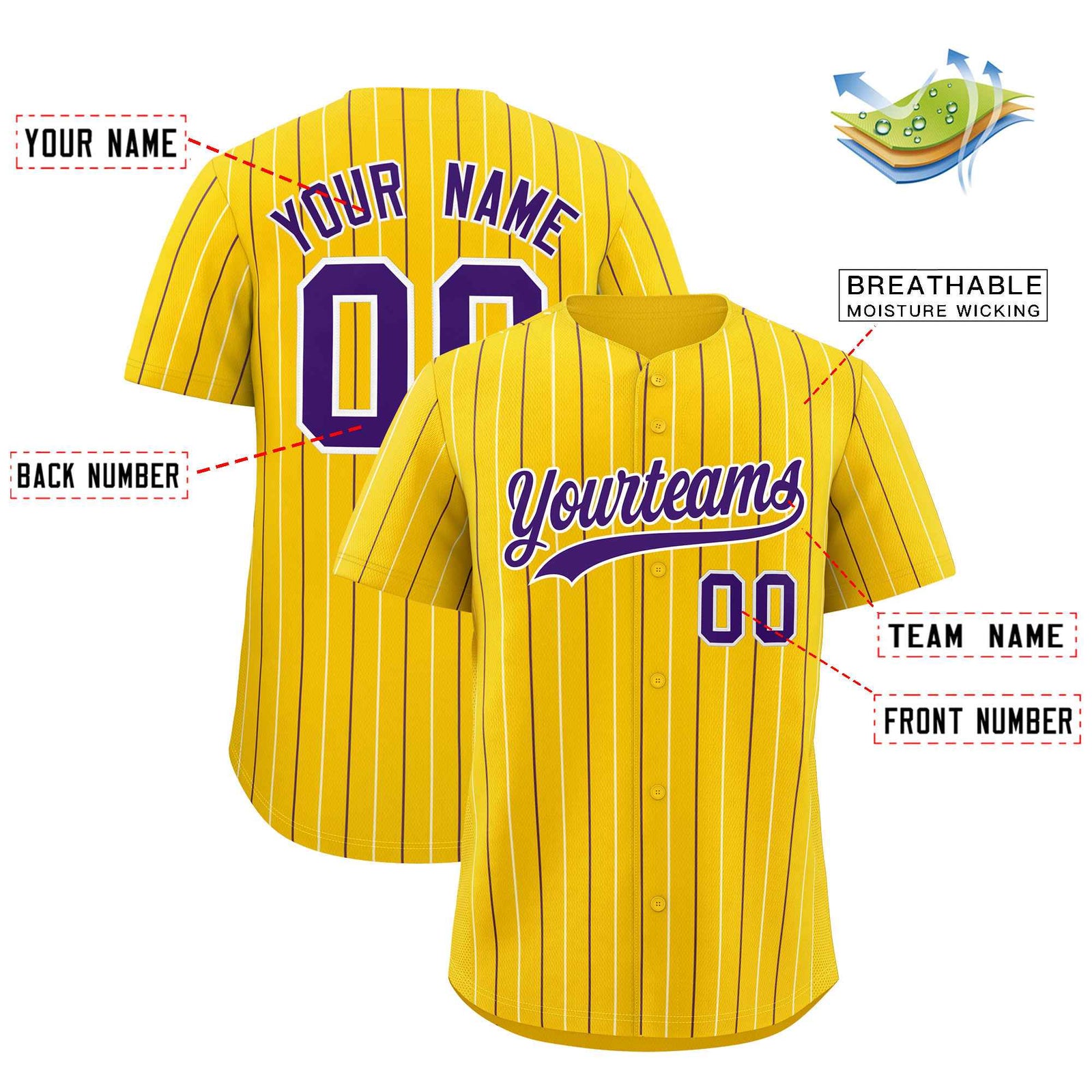 Custom Gold Purple and White Bi-Color Stripes Fashion Authentic Baseball Jersey