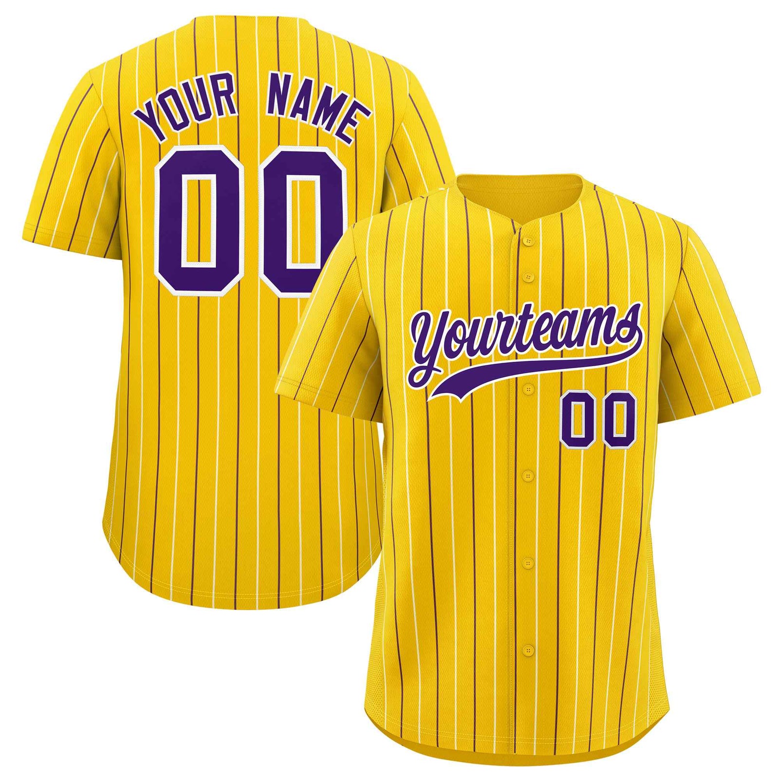 Custom Gold Purple and White Bi-Color Stripes Fashion Authentic Baseball Jersey