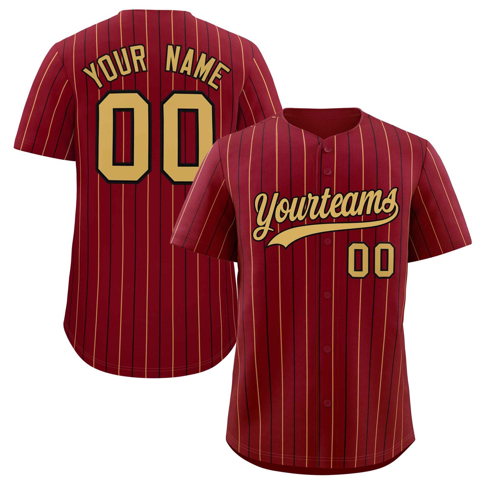 Custom Crimson Old Gold and Black Bi-Color Stripes Fashion Authentic Baseball Jersey