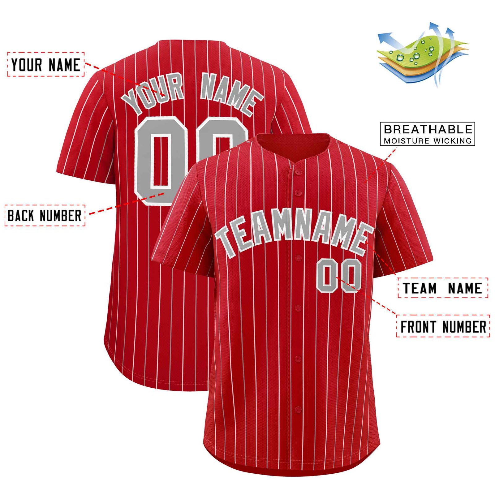 Custom Red Gray and White Bi-Color Stripes Fashion Authentic Baseball Jersey