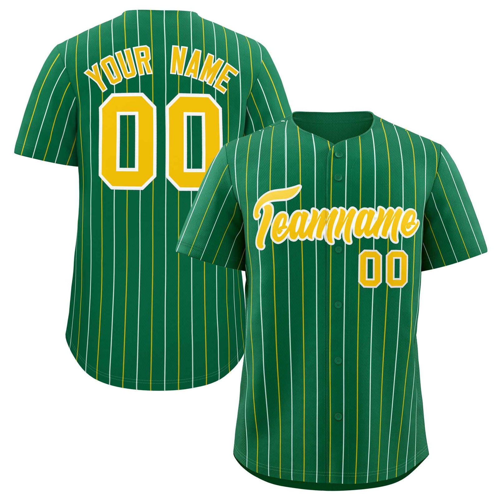 Custom Kelly Green Gold and White Bi-Color Stripes Fashion Authentic Baseball Jersey