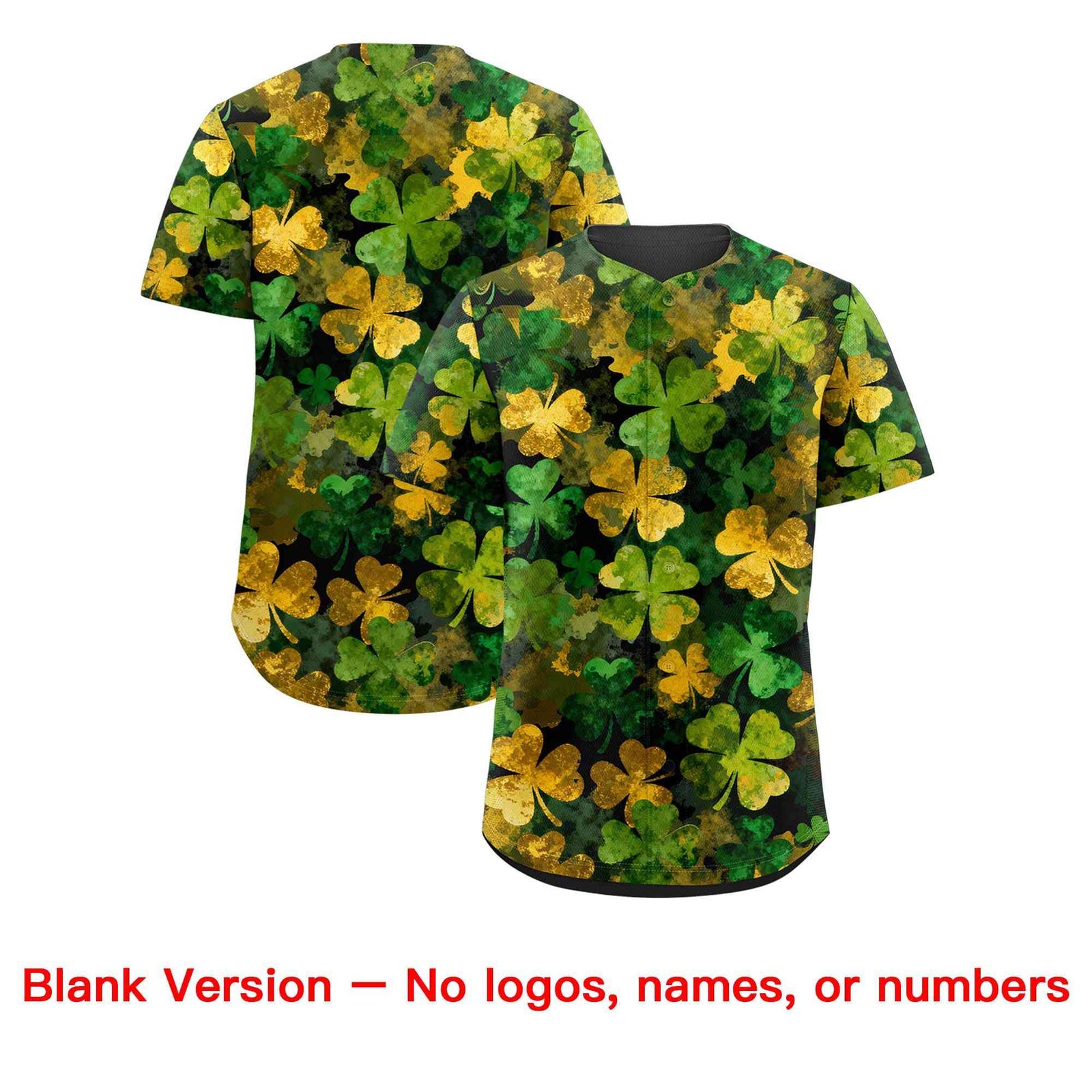 Custom Black White St.Patrick's Day Personalized Four Leaf Clover Pattern Baseball Jersey| KXKSHOP
