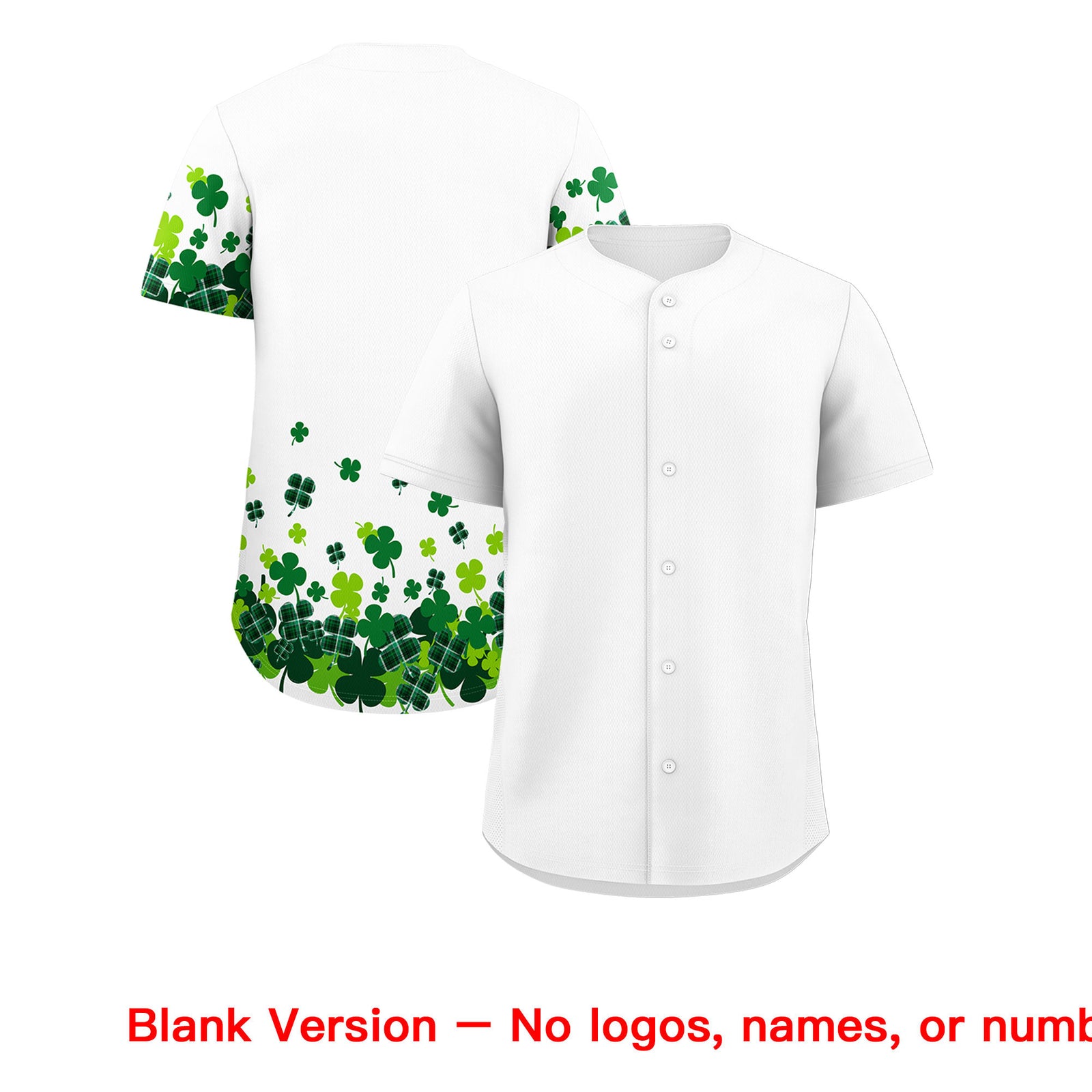 Custom White Green St.Patrick's Day Personalized Four Leaf Clover Pattern Baseball Jersey