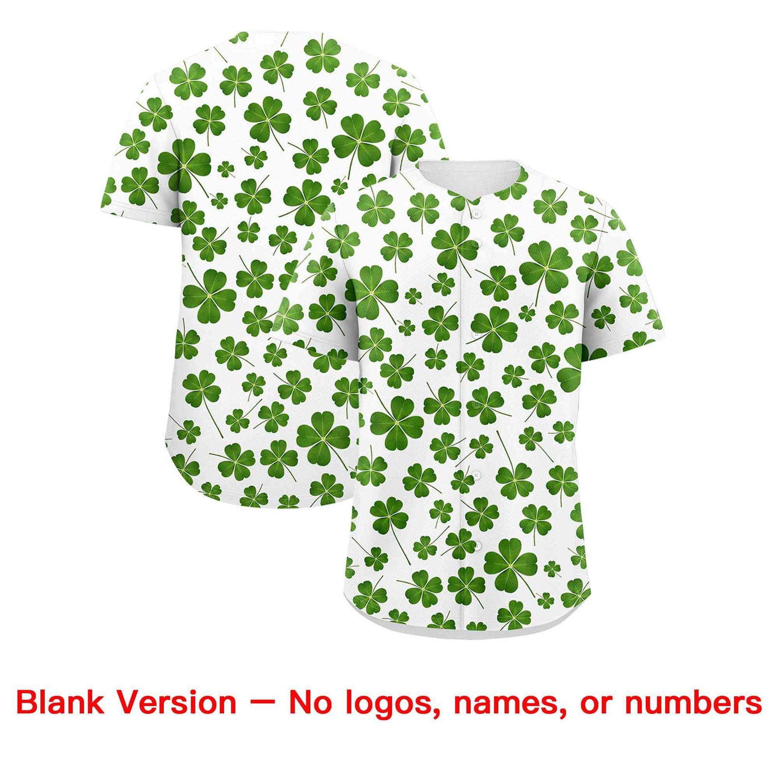 Custom White Green St.Patrick's Day Personalized Four Leaf Clover Pattern Baseball Jersey