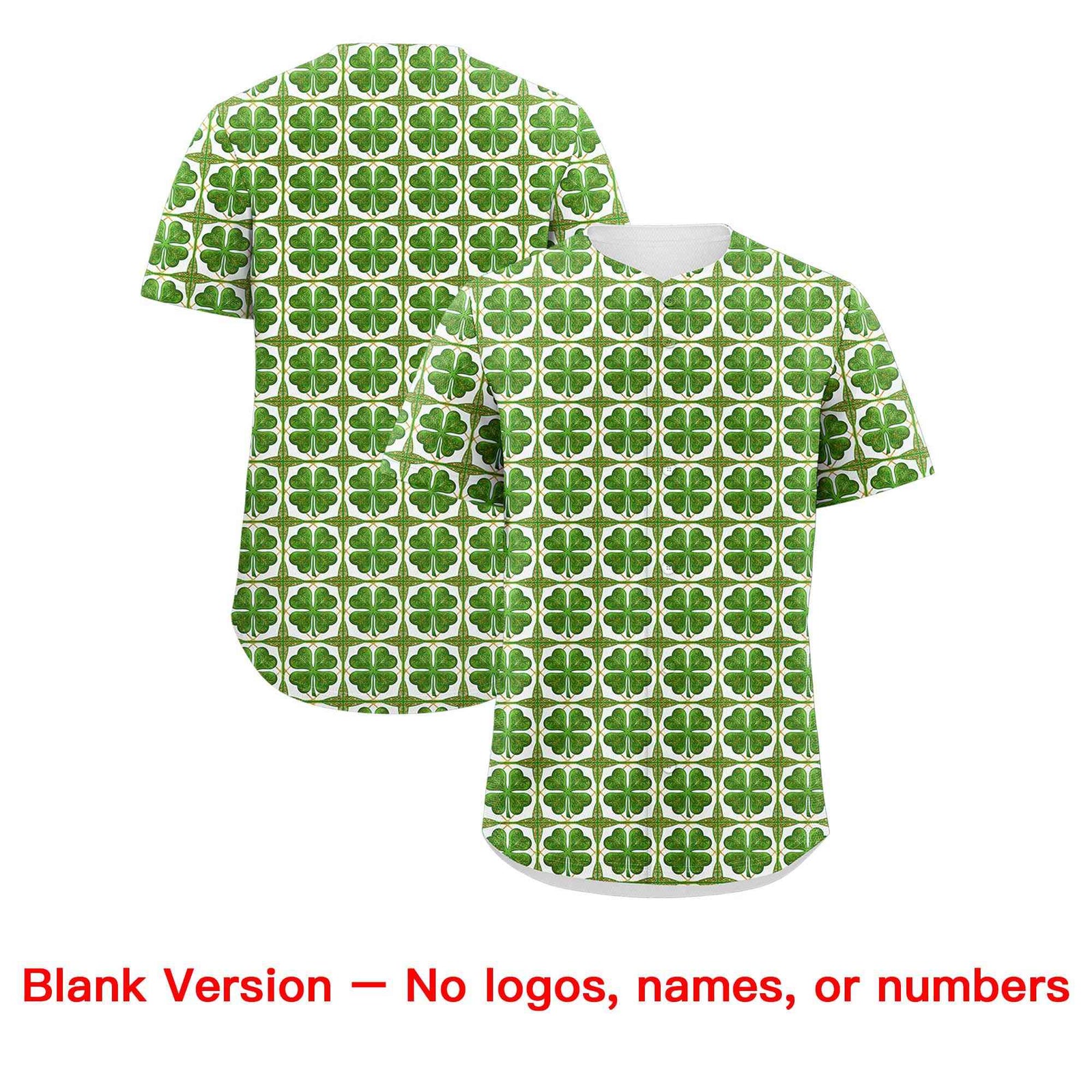 Custom White Black St.Patrick's Day Personalized Four Leaf Clover Pattern Baseball Jersey