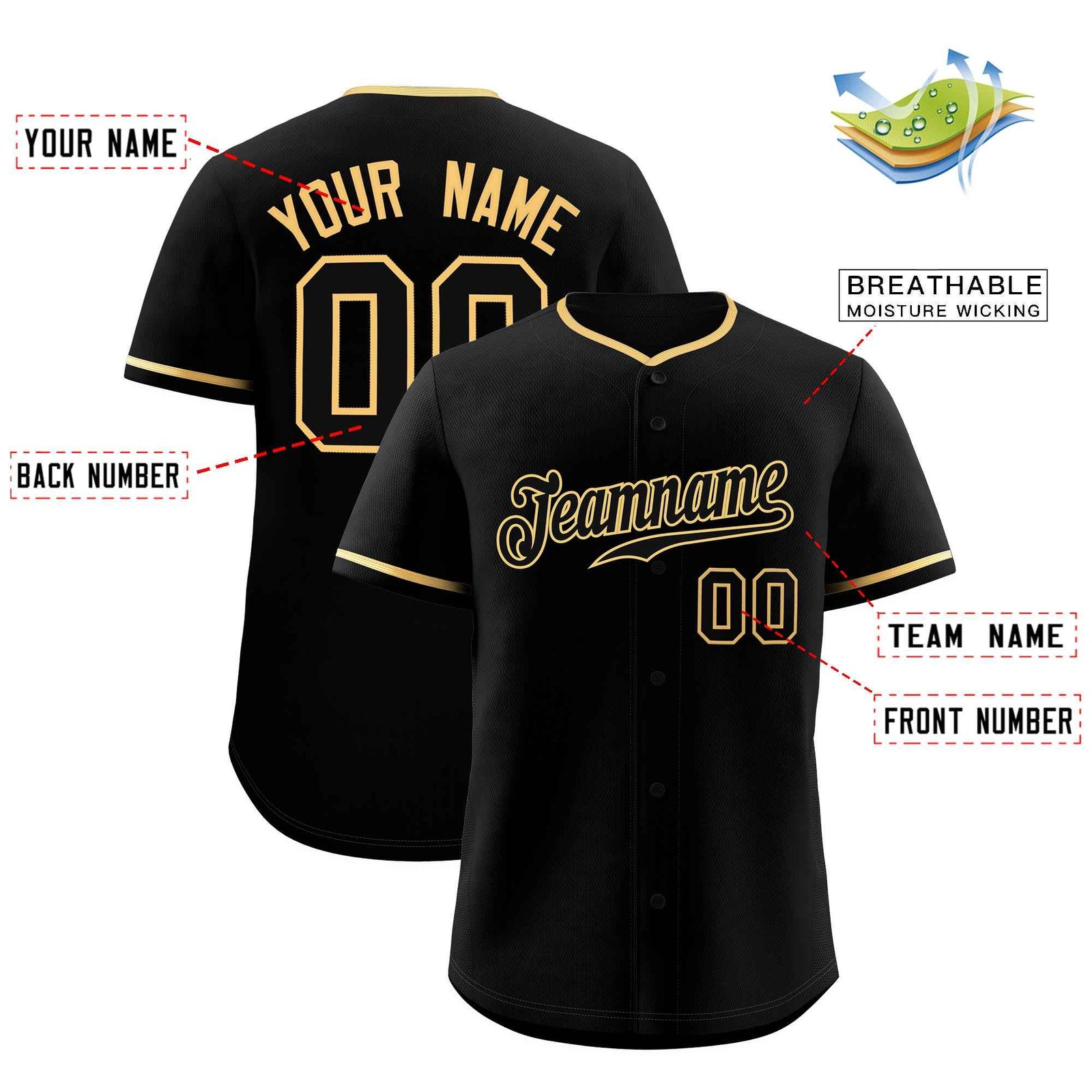 Custom Black Old Gold Classic Style Authentic Baseball Jersey