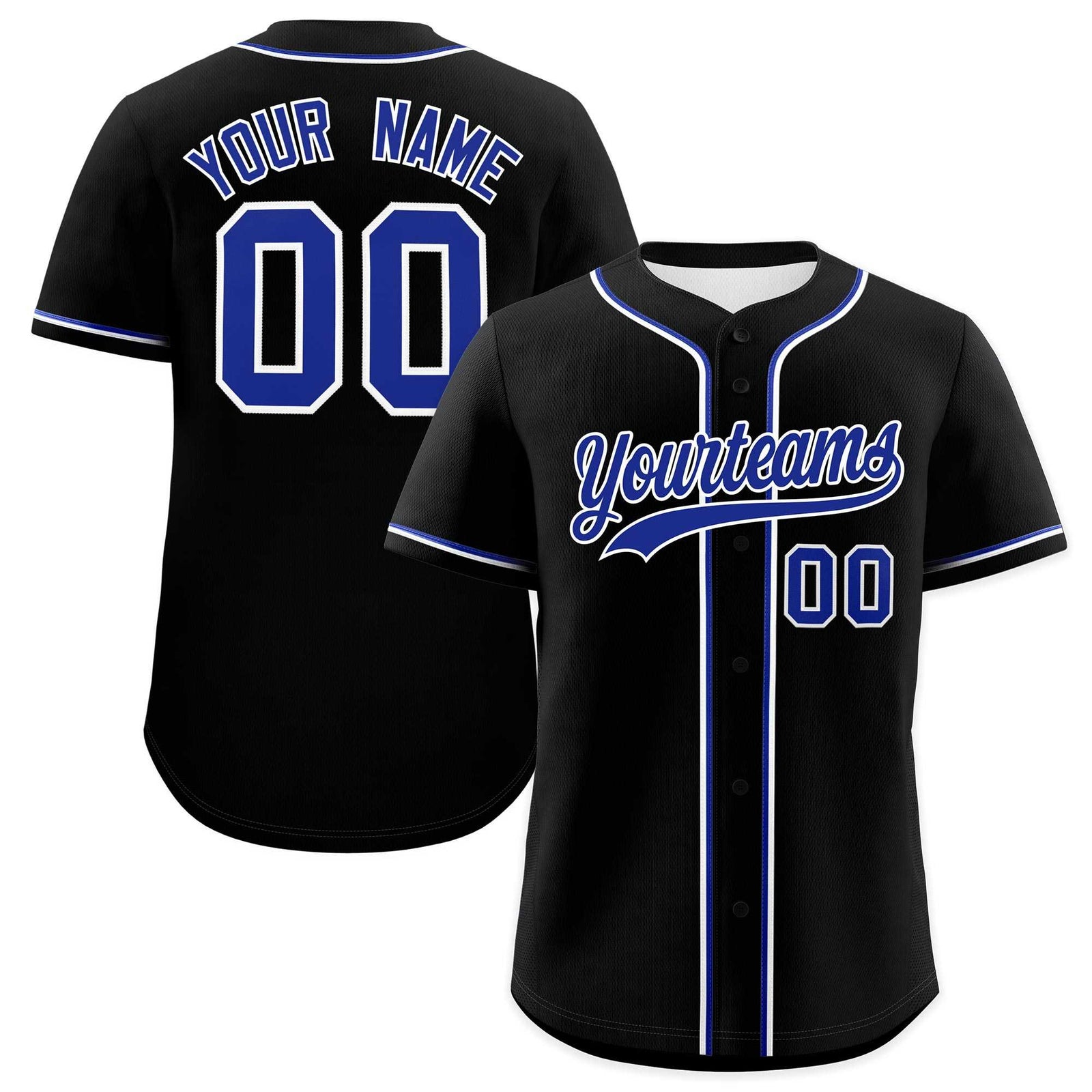 Custom Black Royal Blue Classic Style Authentic Baseball Jersey