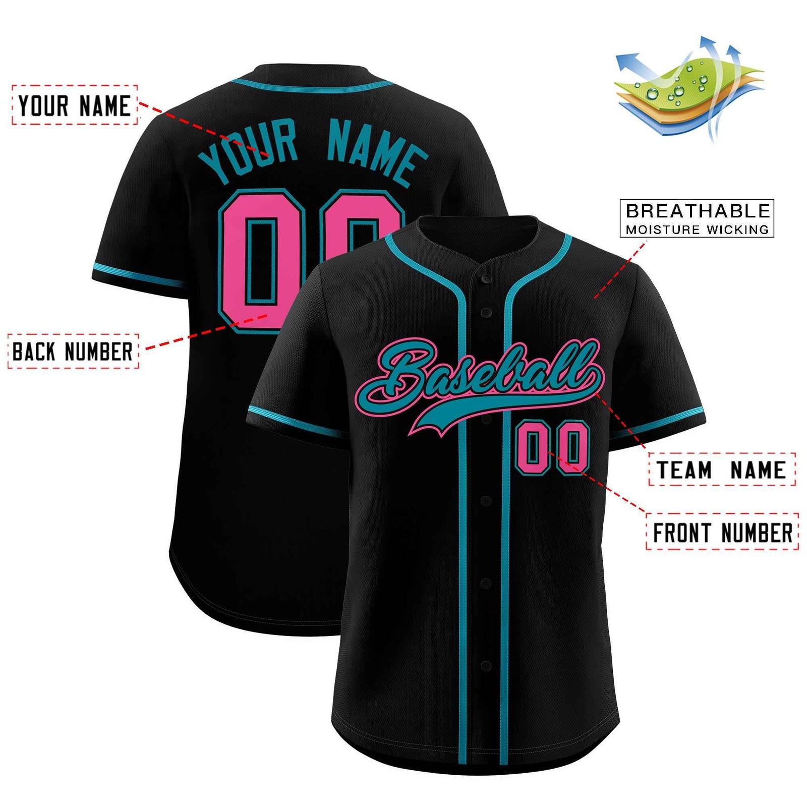 Custom Black Teal Classic Style Authentic Baseball Jersey