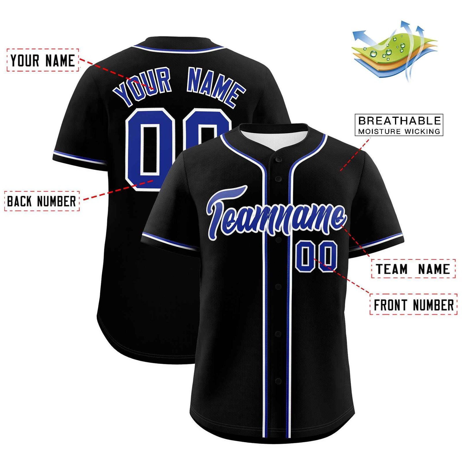 Custom Black Royal Blue Classic Style Authentic Baseball Jersey