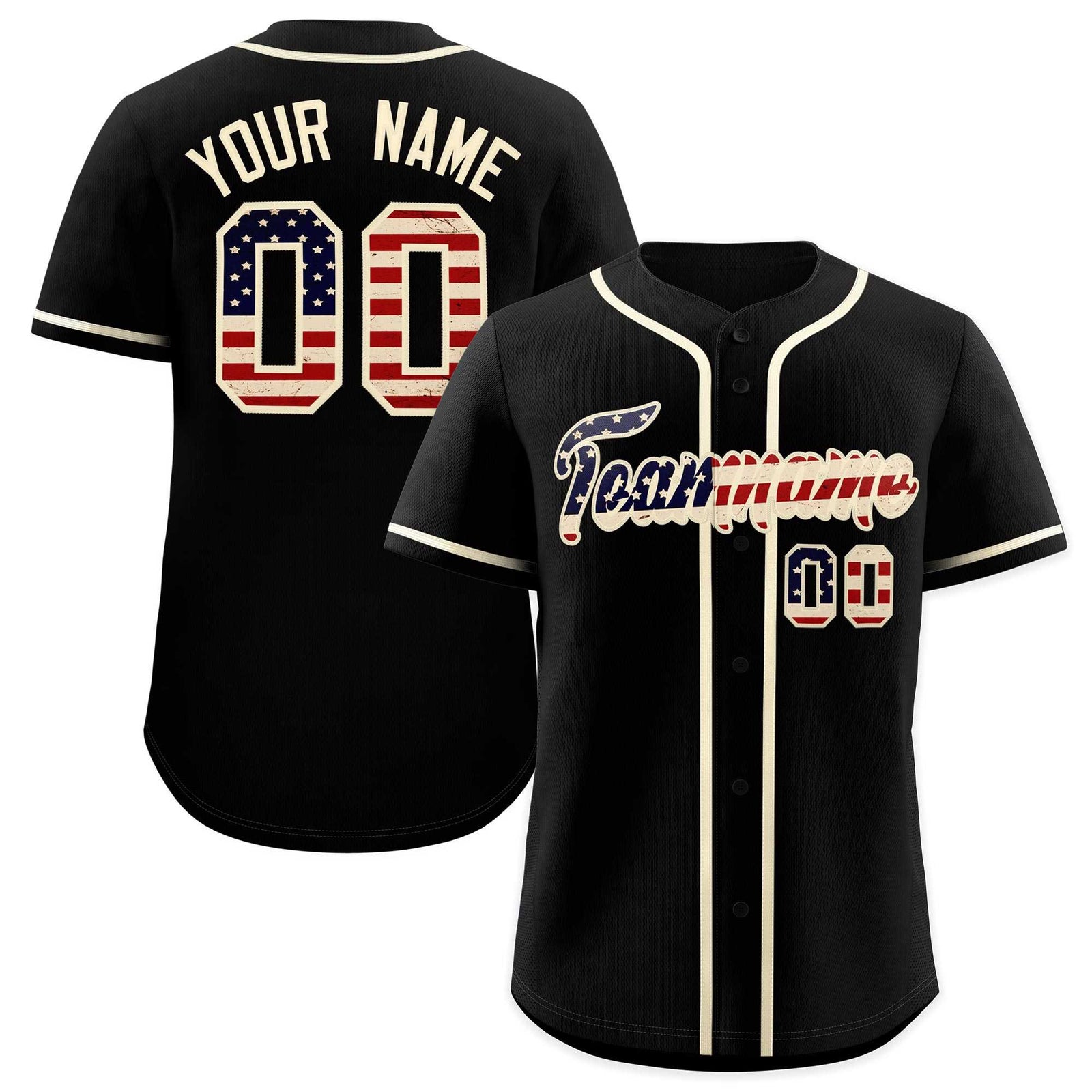 Custom Black Cream Vintage USA Flag Authentic Baseball Jersey