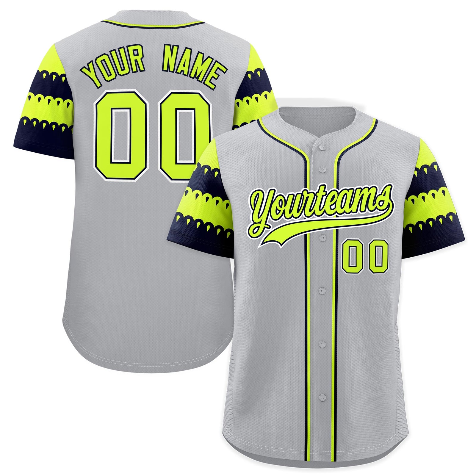 Custom Gray Navy Fluorescent Green Sleeve Flag Lace Baseball Jersey | Sublimation Printed & Embroidery,Add Name and Numbern,Perfect for Teams | KXKSHOP