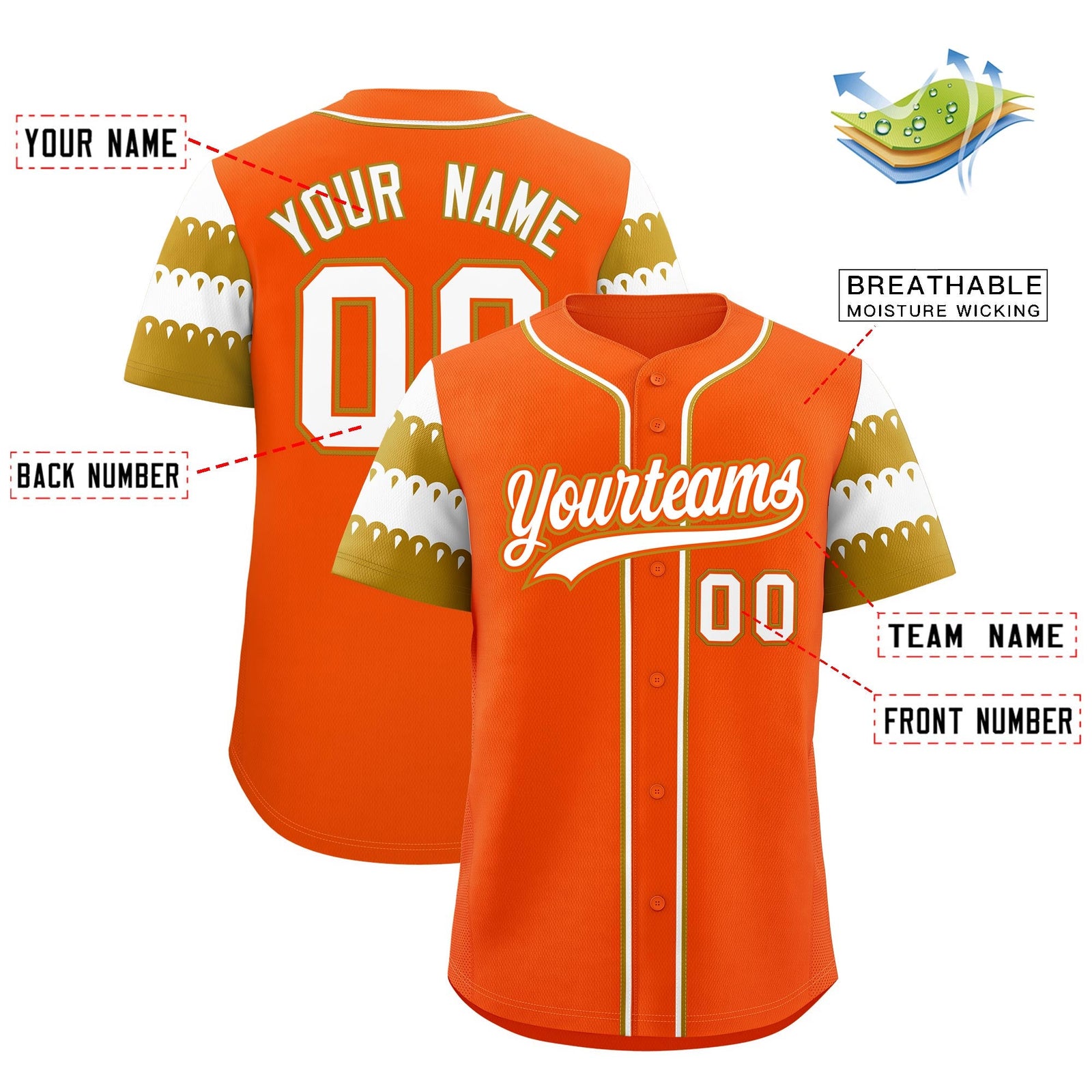 Custom Orange Old Gold White Sleeve Flag Lace Baseball Jersey | Sublimation Printed & Embroidery,Add Name and Numbern,Perfect for Teams | KXKSHOP