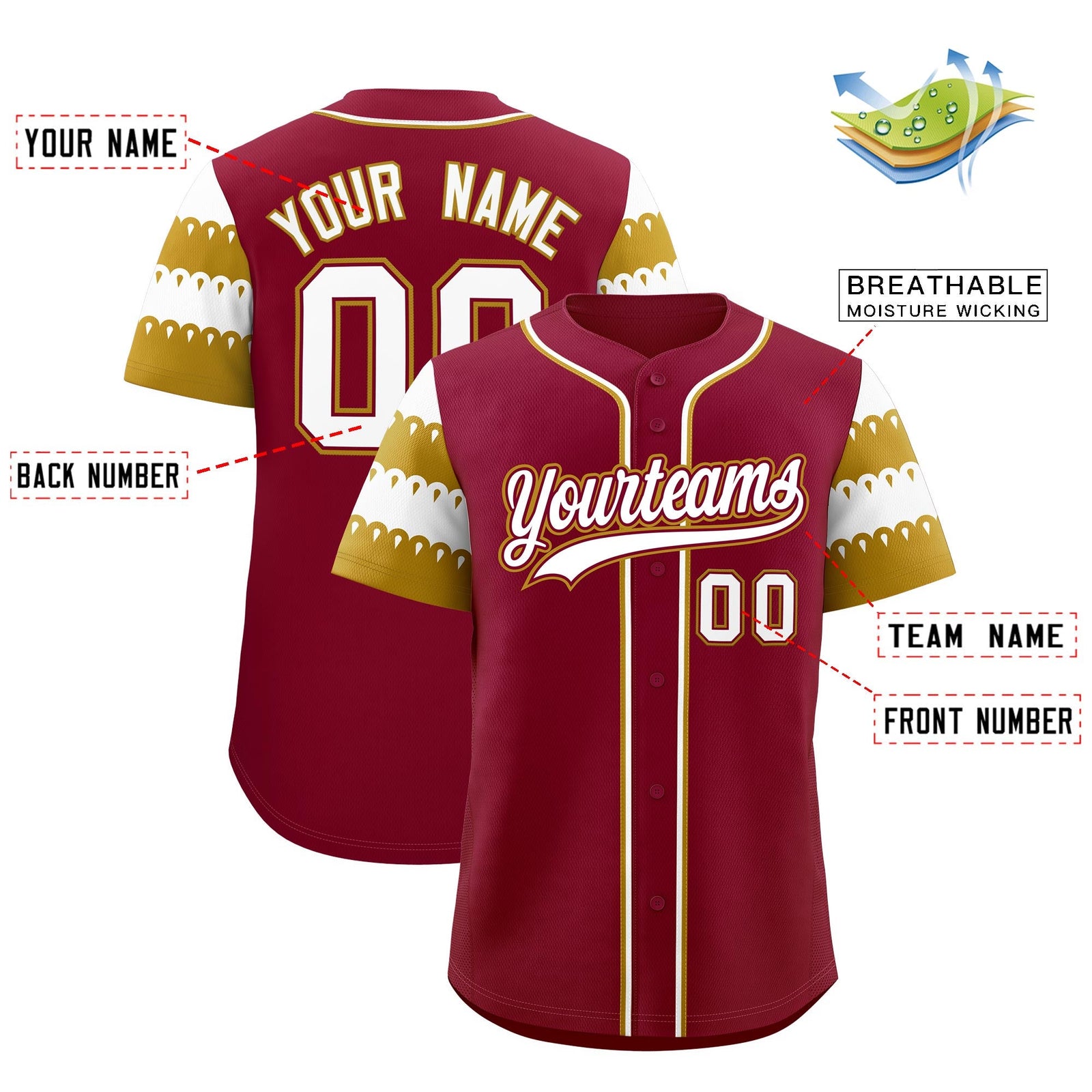 Custom Crimson Old Gold White Sleeve Flag Lace Baseball Jersey | Sublimation Printed & Embroidery,Add Name and Numbern,Perfect for Teams | KXKSHOP