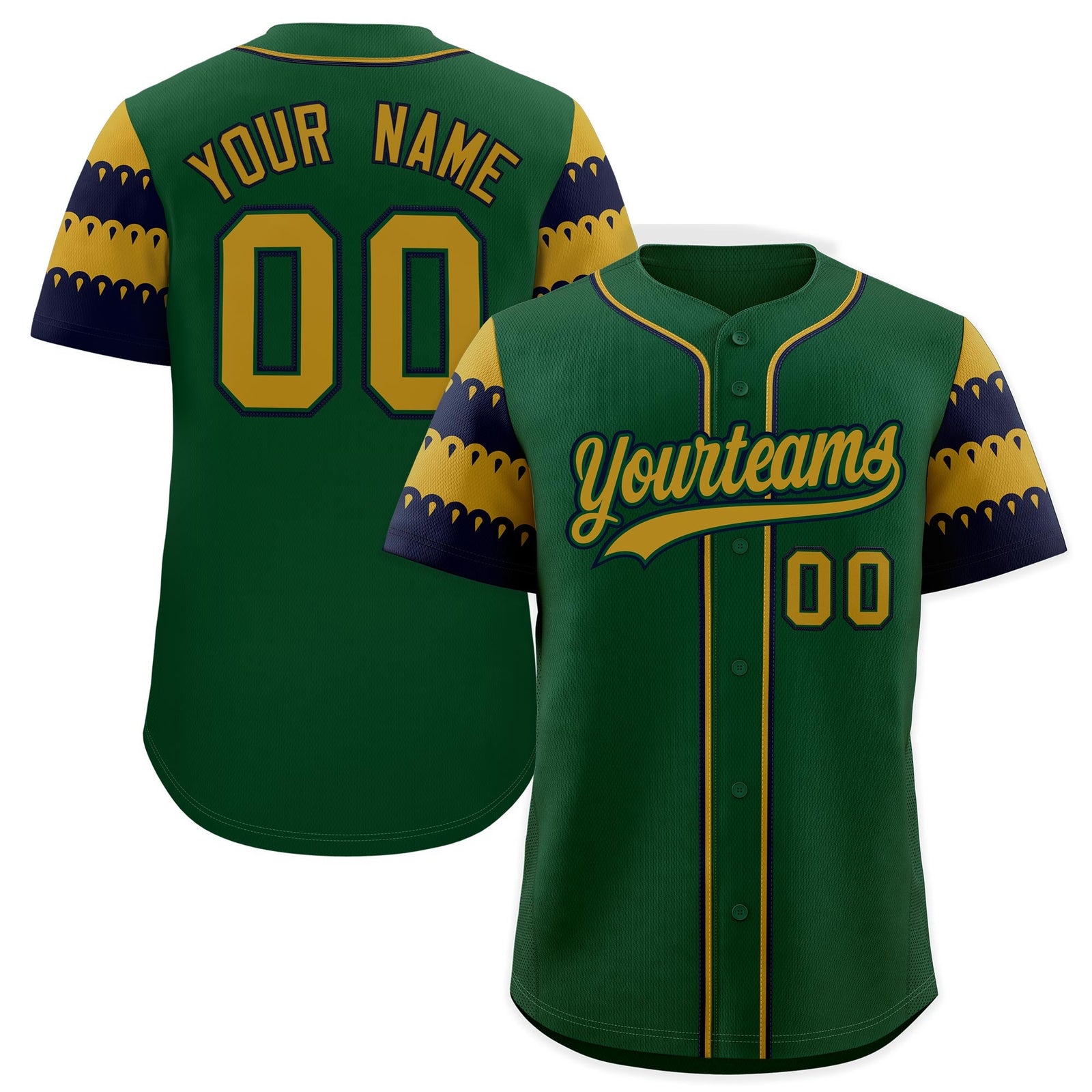 Custom Green Old Gold Navy Sleeve Flag Lace Baseball Jersey | Sublimation Printed & Embroidery,Add Name and Numbern,Perfect for Teams | KXKSHOP