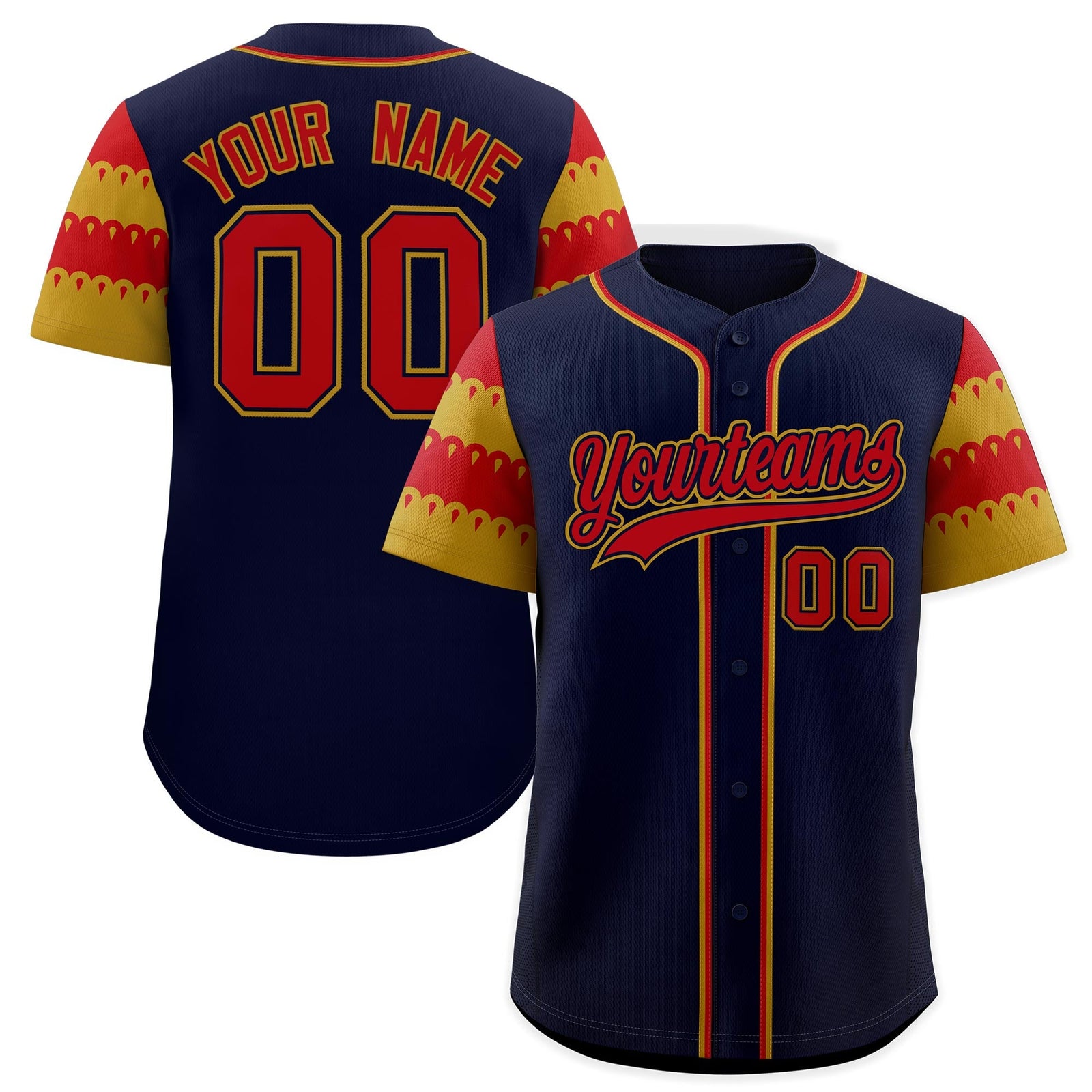 Custom Navy Old Gold Red Sleeve Flag Lace Baseball Jersey | Sublimation Printed & Embroidery,Add Name and Numbern,Perfect for Teams | KXKSHOP