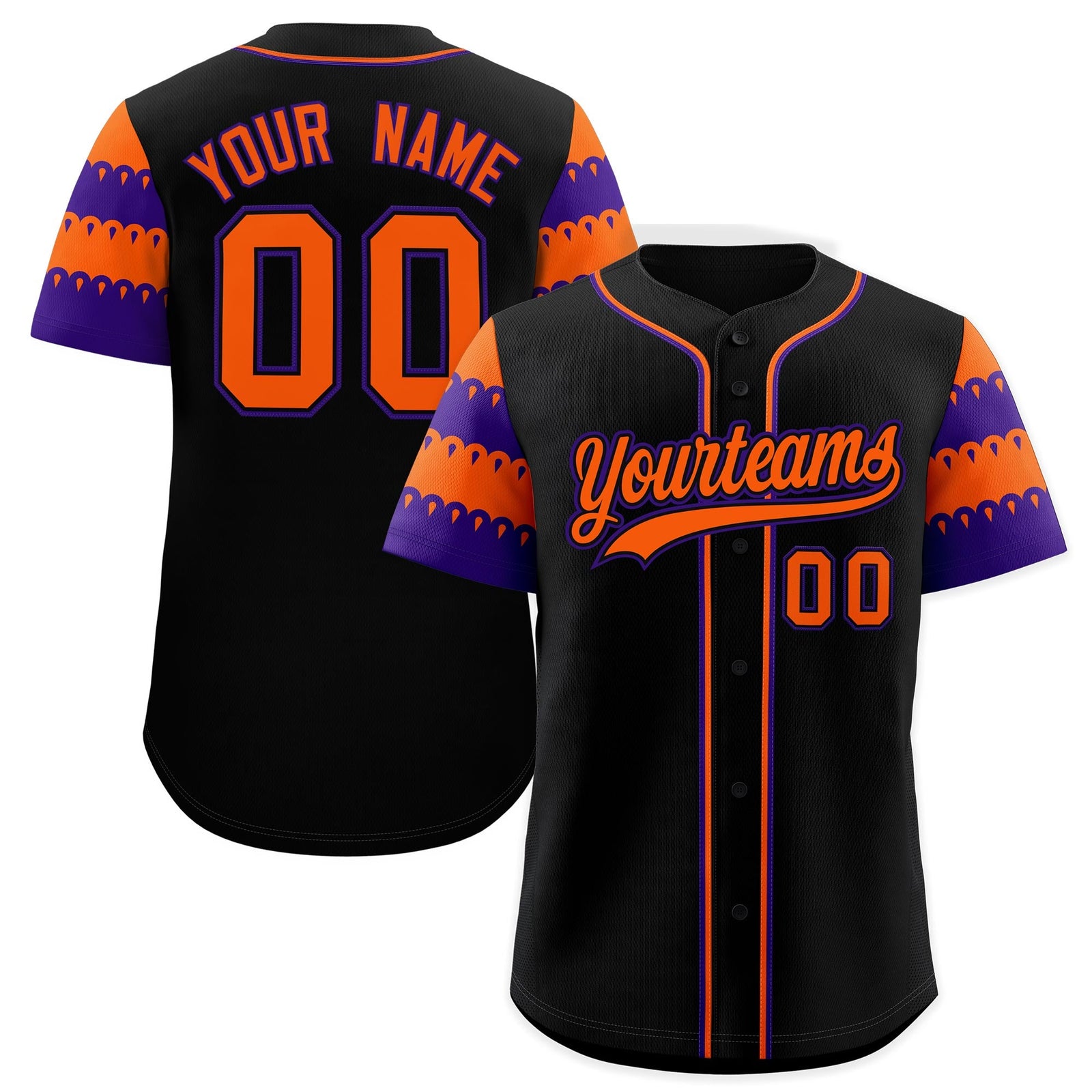 Custom Black Orange Purple Sleeve Flag Lace Baseball Jersey | Sublimation Printed & Embroidery,Add Name and Numbern,Perfect for Teams | KXKSHOP
