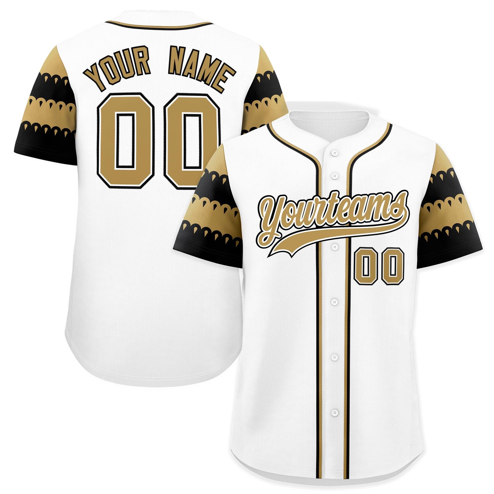 Custom White Old Gold Black Sleeve Flag Lace Baseball Jersey | Sublimation Printed & Embroidery,Add Name and Numbern,Perfect for Teams | KXKSHOP