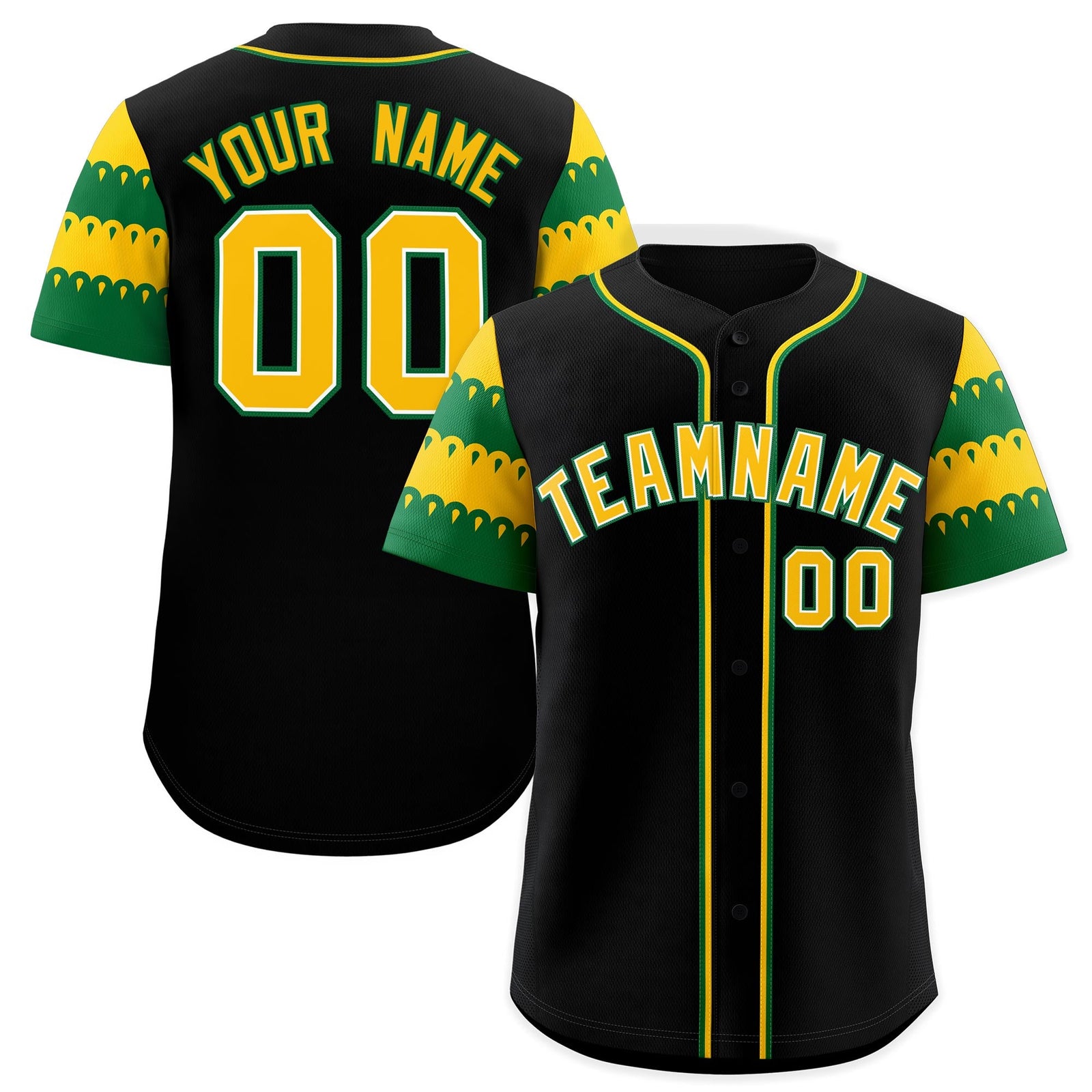Custom Black Kelly Green Gold Sleeve Flag Lace Baseball Jersey | Sublimation Printed & Embroidery,Add Name and Numbern,Perfect for Teams | KXKSHOP