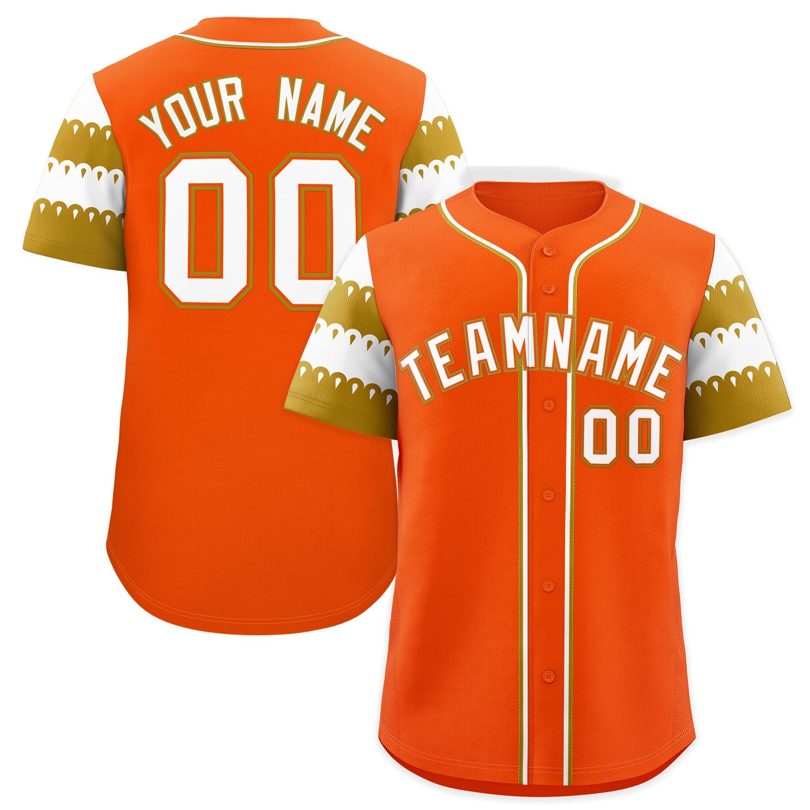 Custom Orange Old Gold White Sleeve Flag Lace Baseball Jersey | Sublimation Printed & Embroidery,Add Name and Numbern,Perfect for Teams | KXKSHOP