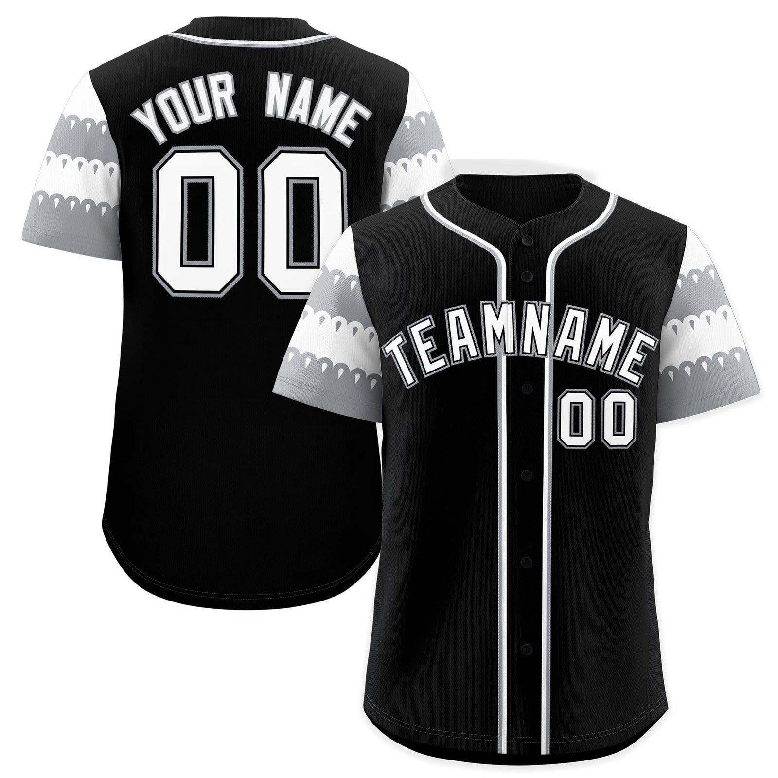 Custom Black Gray White Sleeve Flag Lace Baseball Jersey | Sublimation Printed & Embroidery,Add Name and Numbern,Perfect for Teams | KXKSHOP