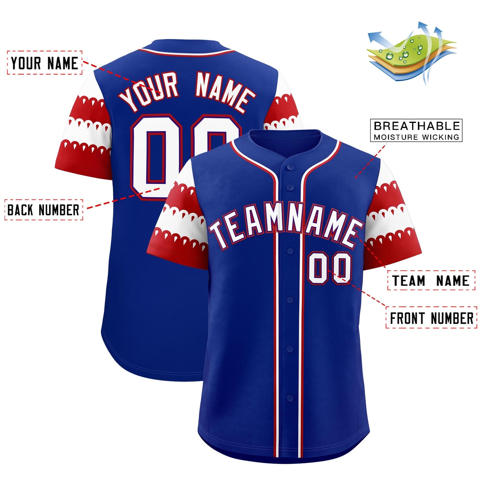 Custom Royal Red White Sleeve Flag Lace Baseball Jersey | Sublimation Printed & Embroidery,Add Name and Numbern,Perfect for Teams | KXKSHOP