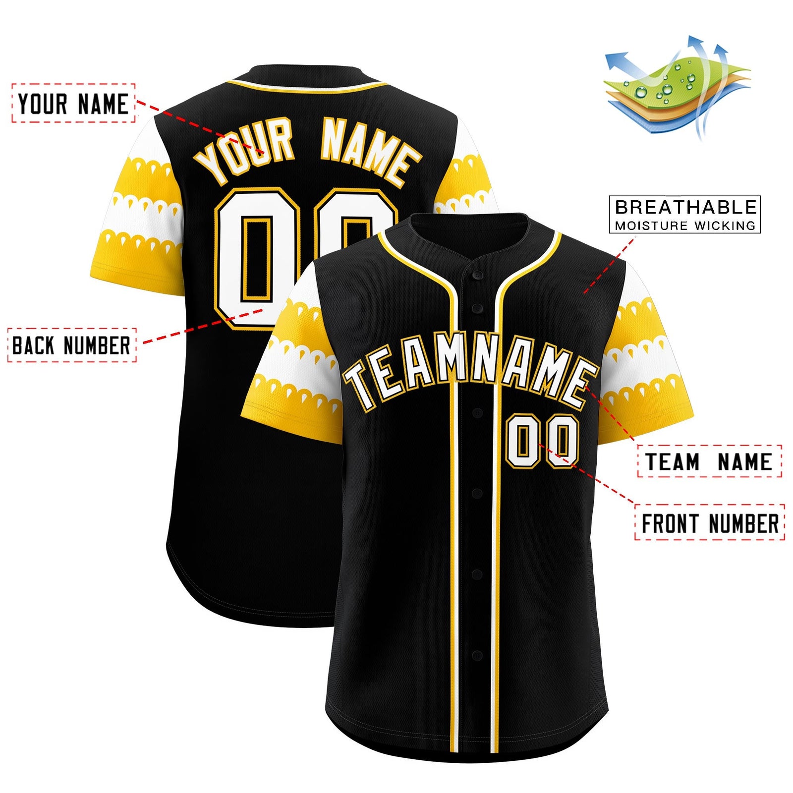 Custom Black Gold White Sleeve Flag Lace Baseball Jersey | Sublimation Printed & Embroidery,Add Name and Numbern,Perfect for Teams | KXKSHOP