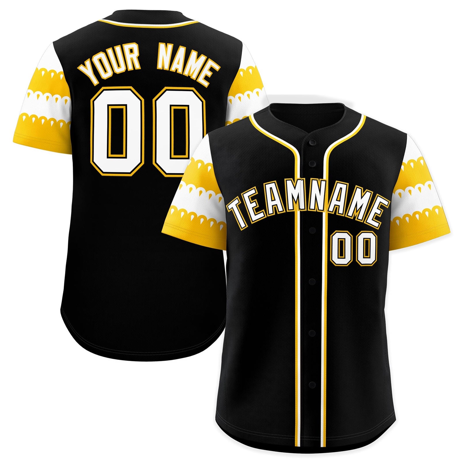 Custom Black Gold White Sleeve Flag Lace Baseball Jersey | Sublimation Printed & Embroidery,Add Name and Numbern,Perfect for Teams | KXKSHOP