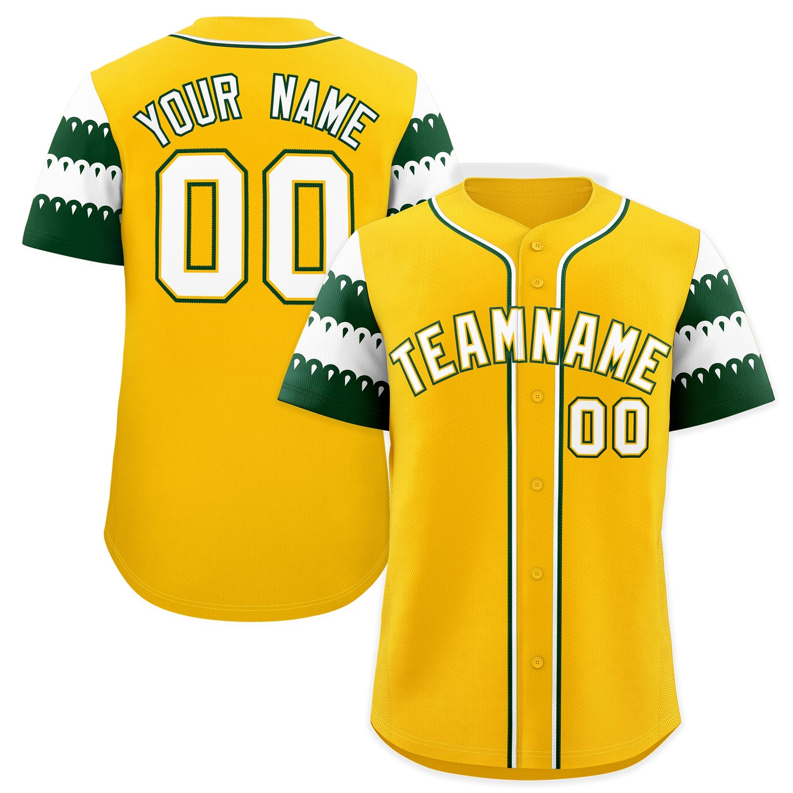 Custom Gold Green White Sleeve Flag Lace Baseball Jersey | Sublimation Printed & Embroidery,Add Name and Numbern,Perfect for Teams | KXKSHOP