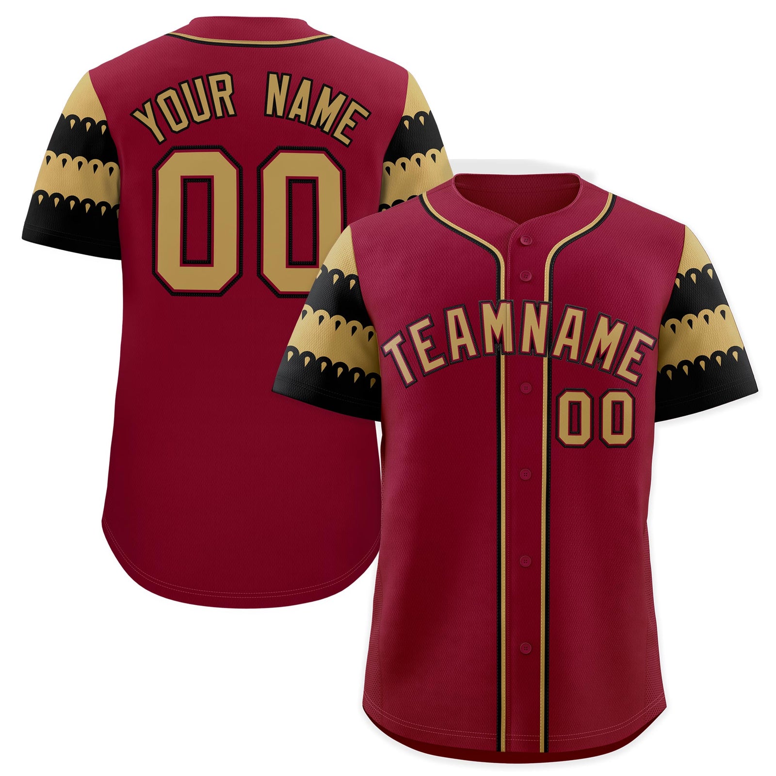 Custom Crimson Black Old Gold Sleeve Flag Lace Baseball Jersey | Sublimation Printed & Embroidery,Add Name and Numbern,Perfect for Teams | KXKSHOP