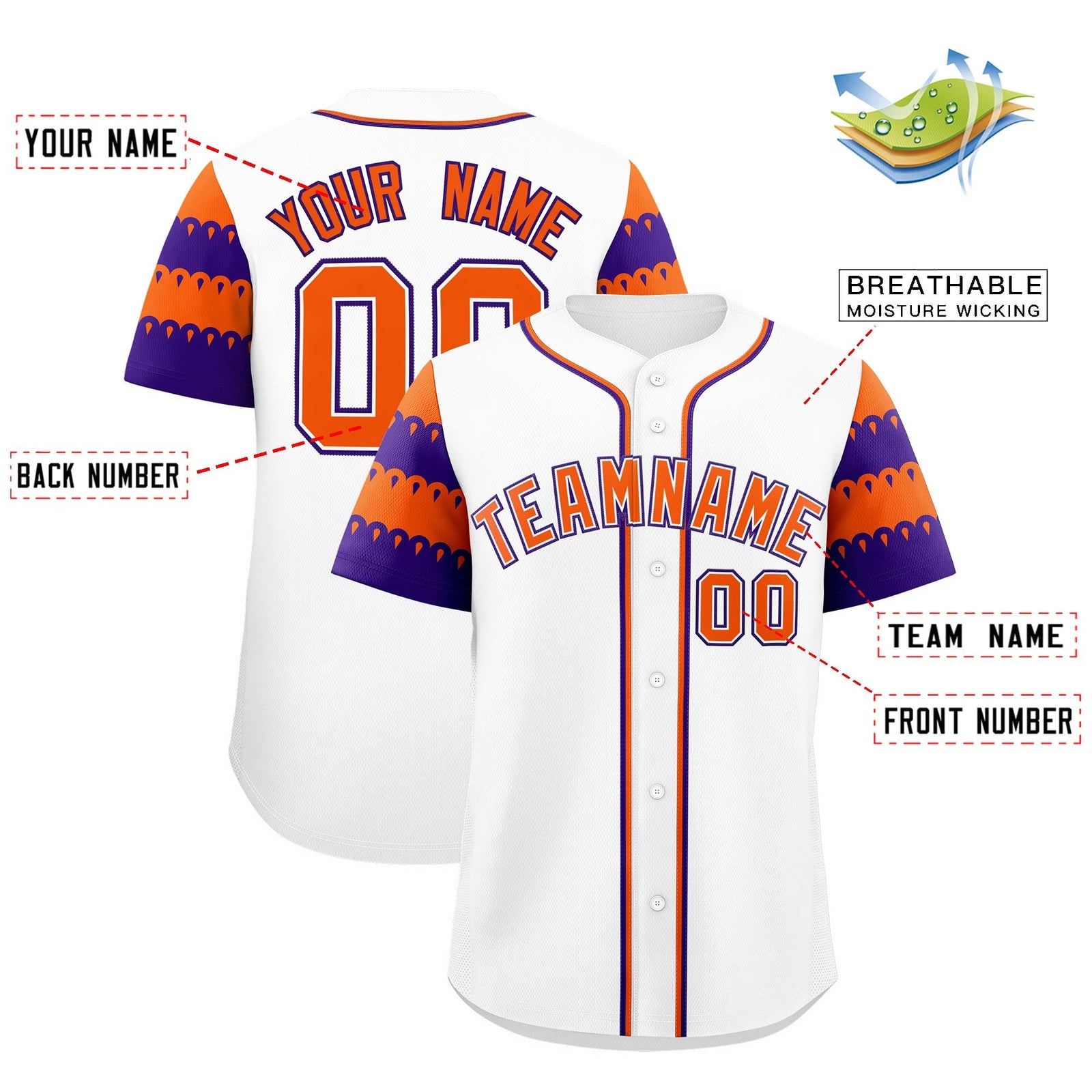 Custom White Orange Purple Sleeve Flag Lace Baseball Jersey | Sublimation Printed & Embroidery,Add Name and Numbern,Perfect for Teams | KXKSHOP
