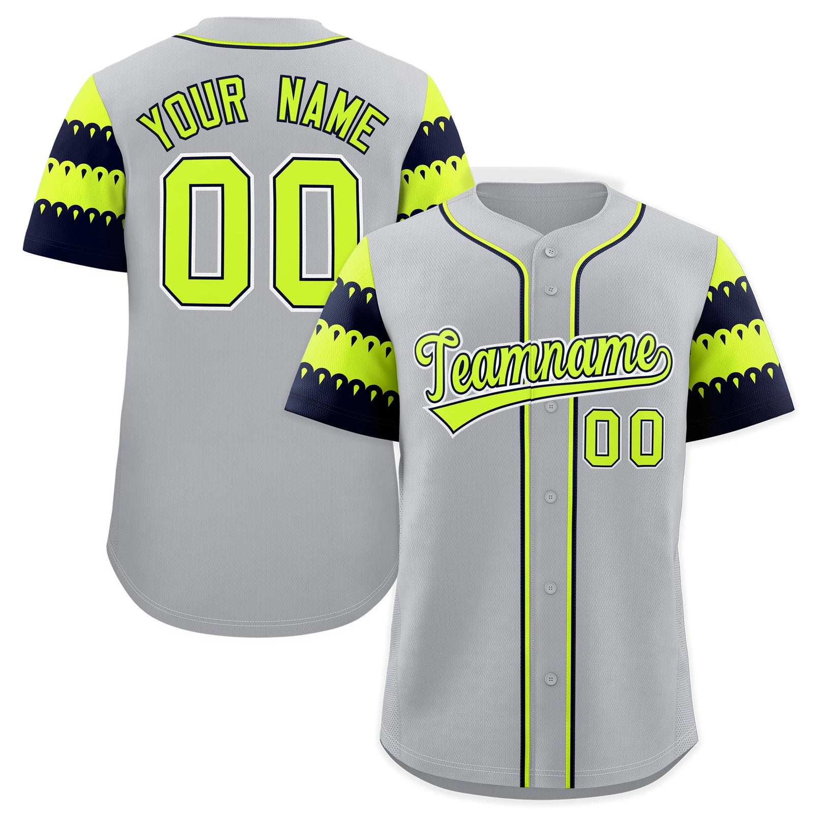 Custom Gray Navy Fluorescent Green Sleeve Flag Lace Baseball Jersey | Sublimation Printed & Embroidery,Add Name and Numbern,Perfect for Teams | KXKSHOP