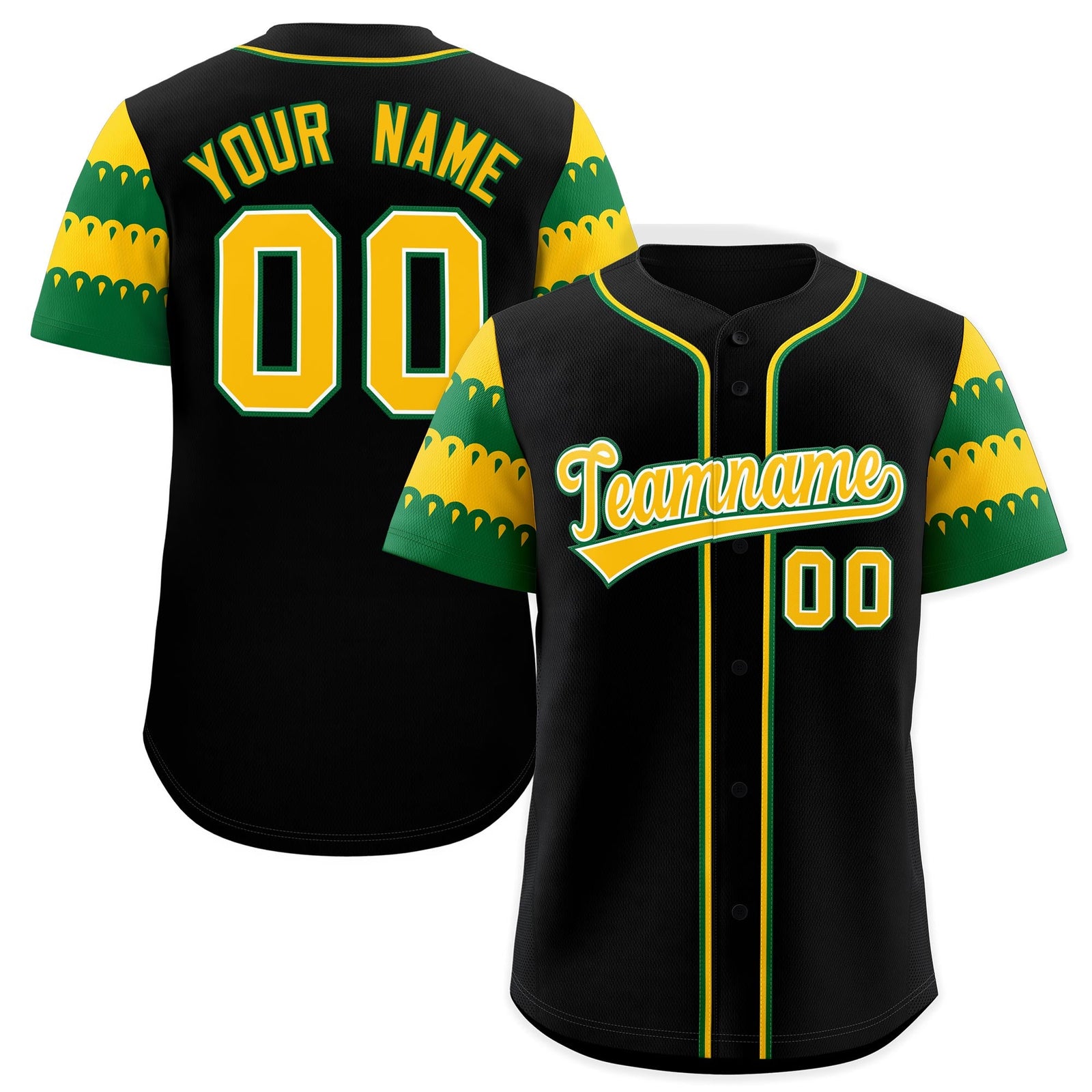 Custom Black Gold Kelly Green Sleeve Flag Lace Baseball Jersey | Sublimation Printed & Embroidery,Add Name and Numbern,Perfect for Teams | KXKSHOP