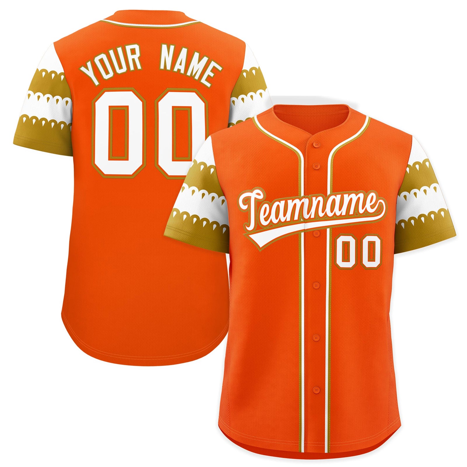 Custom Orange Old Gold White Sleeve Flag Lace Baseball Jersey | Sublimation Printed & Embroidery,Add Name and Numbern,Perfect for Teams | KXKSHOP