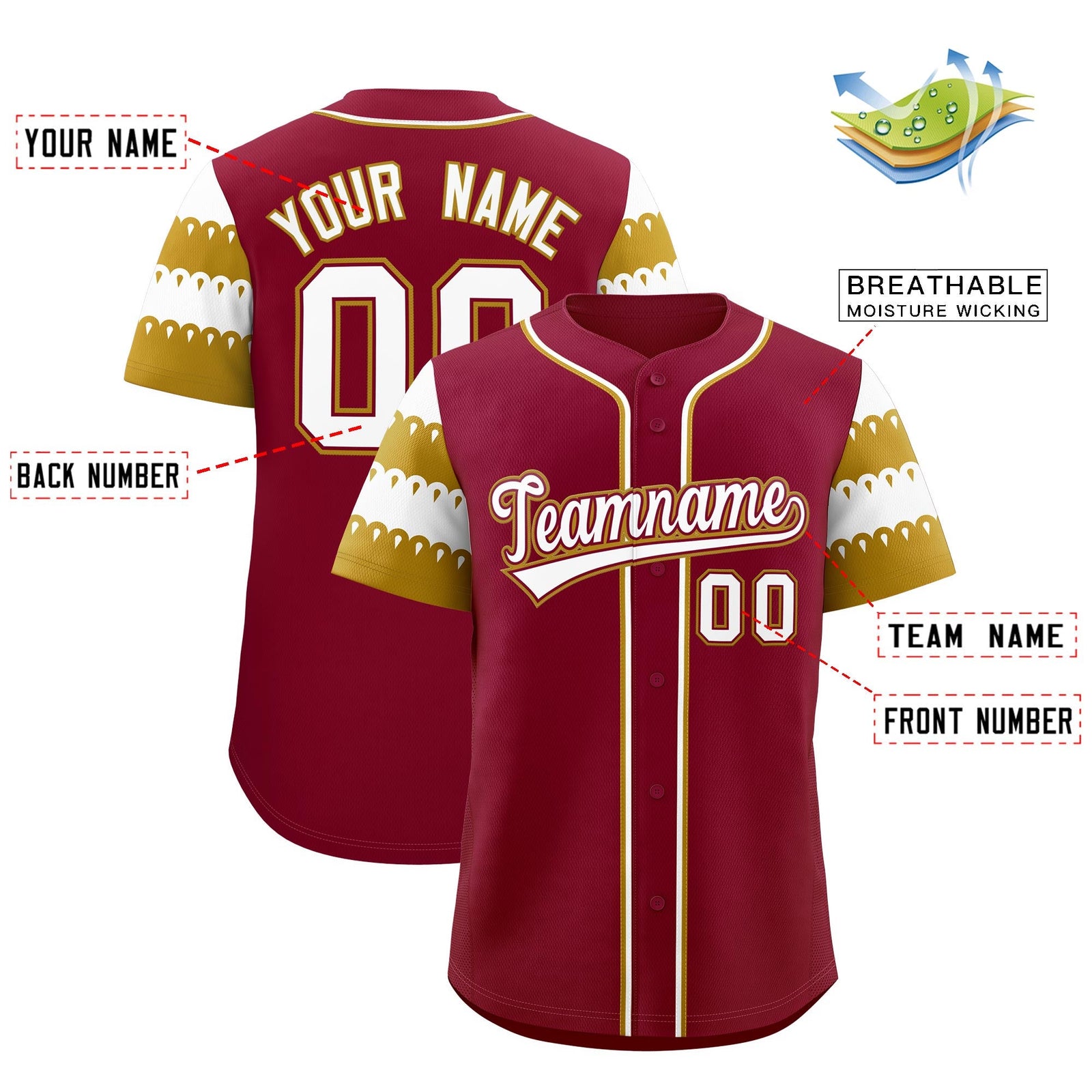 Custom Crimson Old Gold White Sleeve Flag Lace Baseball Jersey | Sublimation Printed & Embroidery,Add Name and Numbern,Perfect for Teams | KXKSHOP
